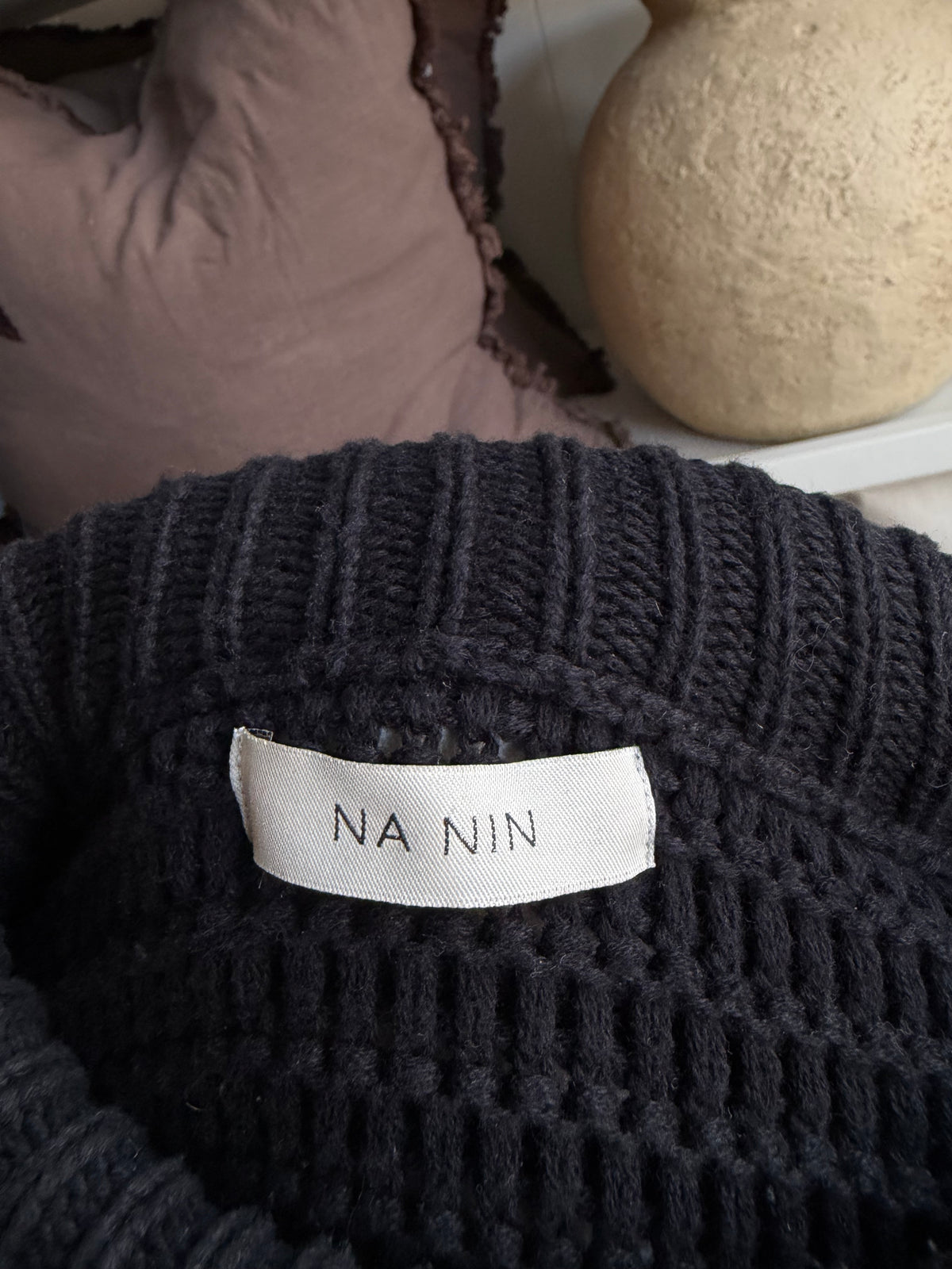 Na Nin Romy Pima cotton balloon sleeve sweater in black.