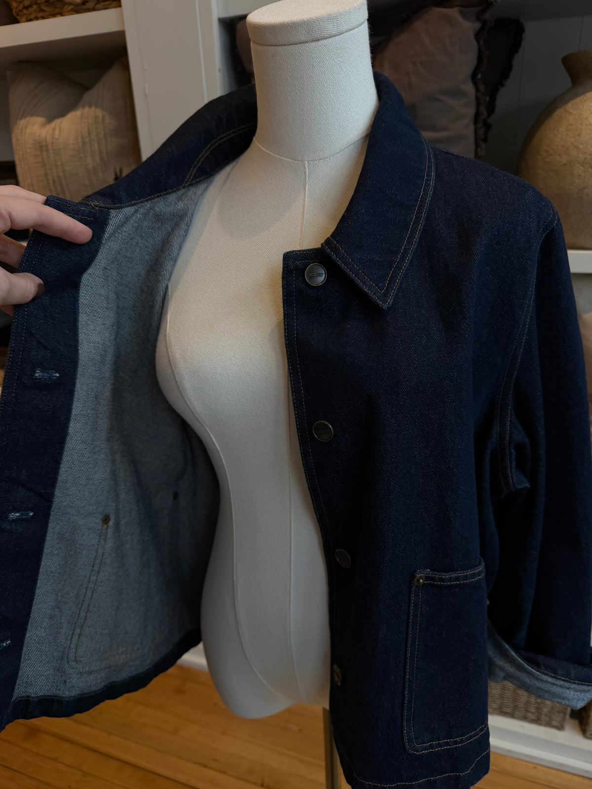 JCrew cropped denim barn jacket. Size L