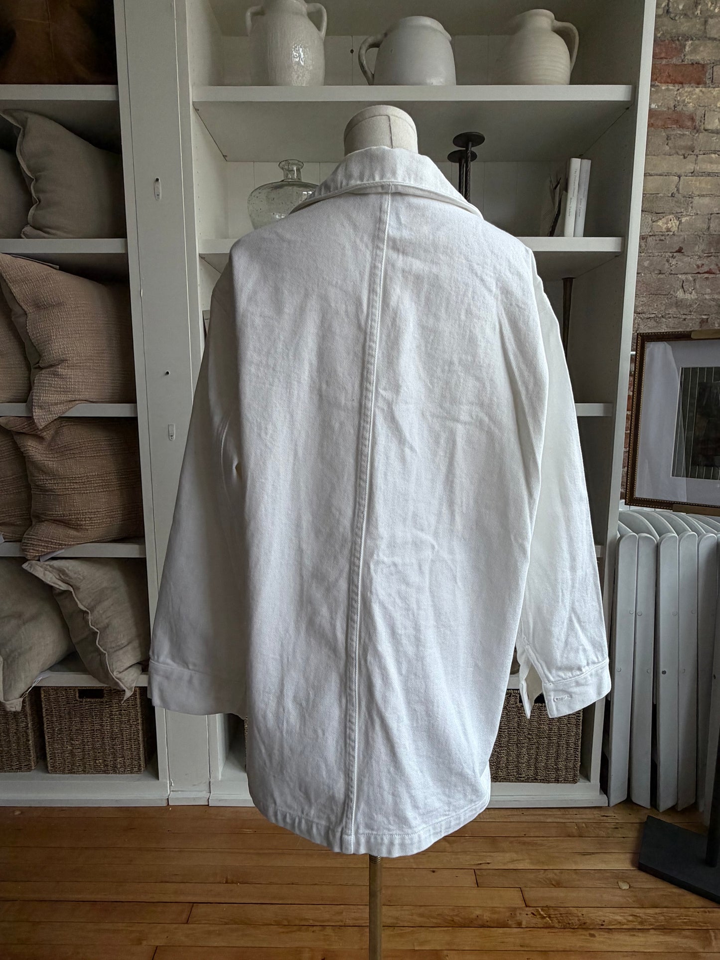 90s Lauren Ralph Lauren white denim chore coat. Made in Hong Kong