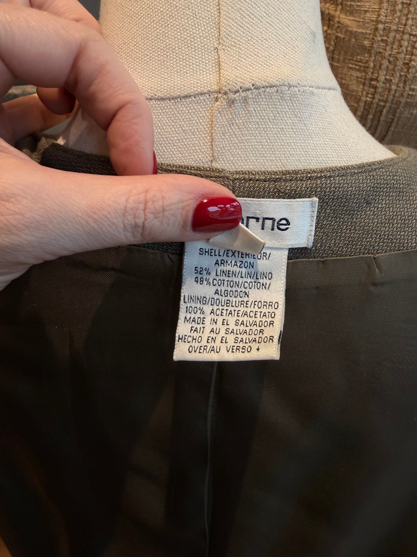 90s Calvin Klein green linen vest and blazer