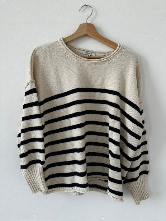 Madewell striped cotton sweater in navy/cream. Size medium