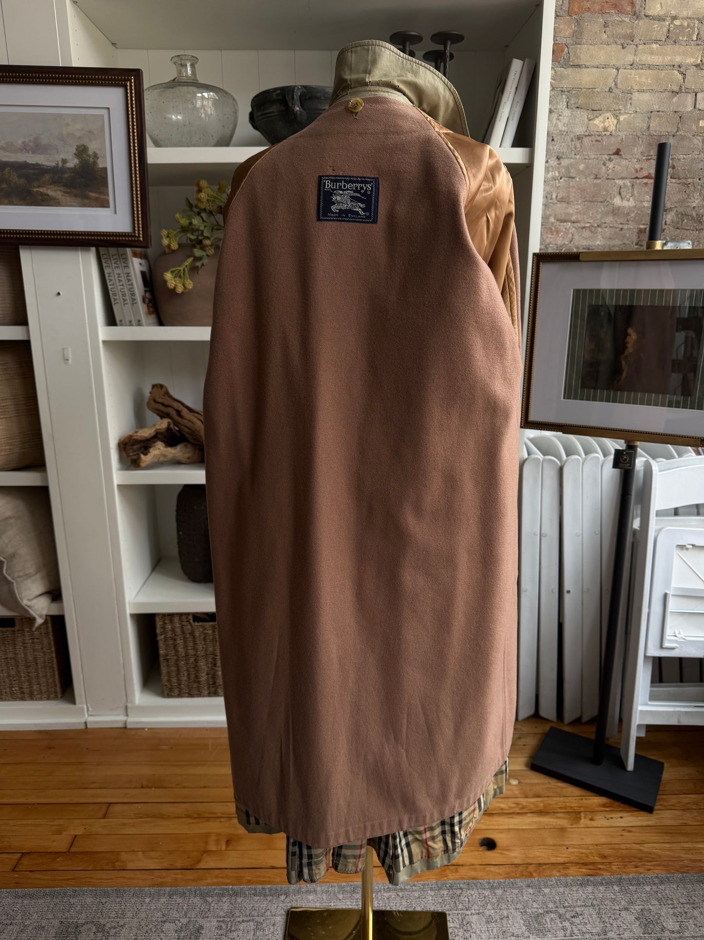 Vintage Burberry green khaki trench with removable wool lining. Made in the USA.