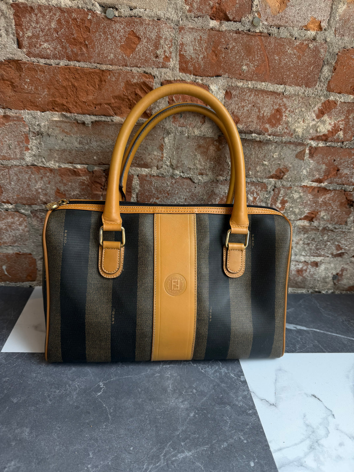 80s Fendi Pequin Boston bag with original duster bag and gift bag