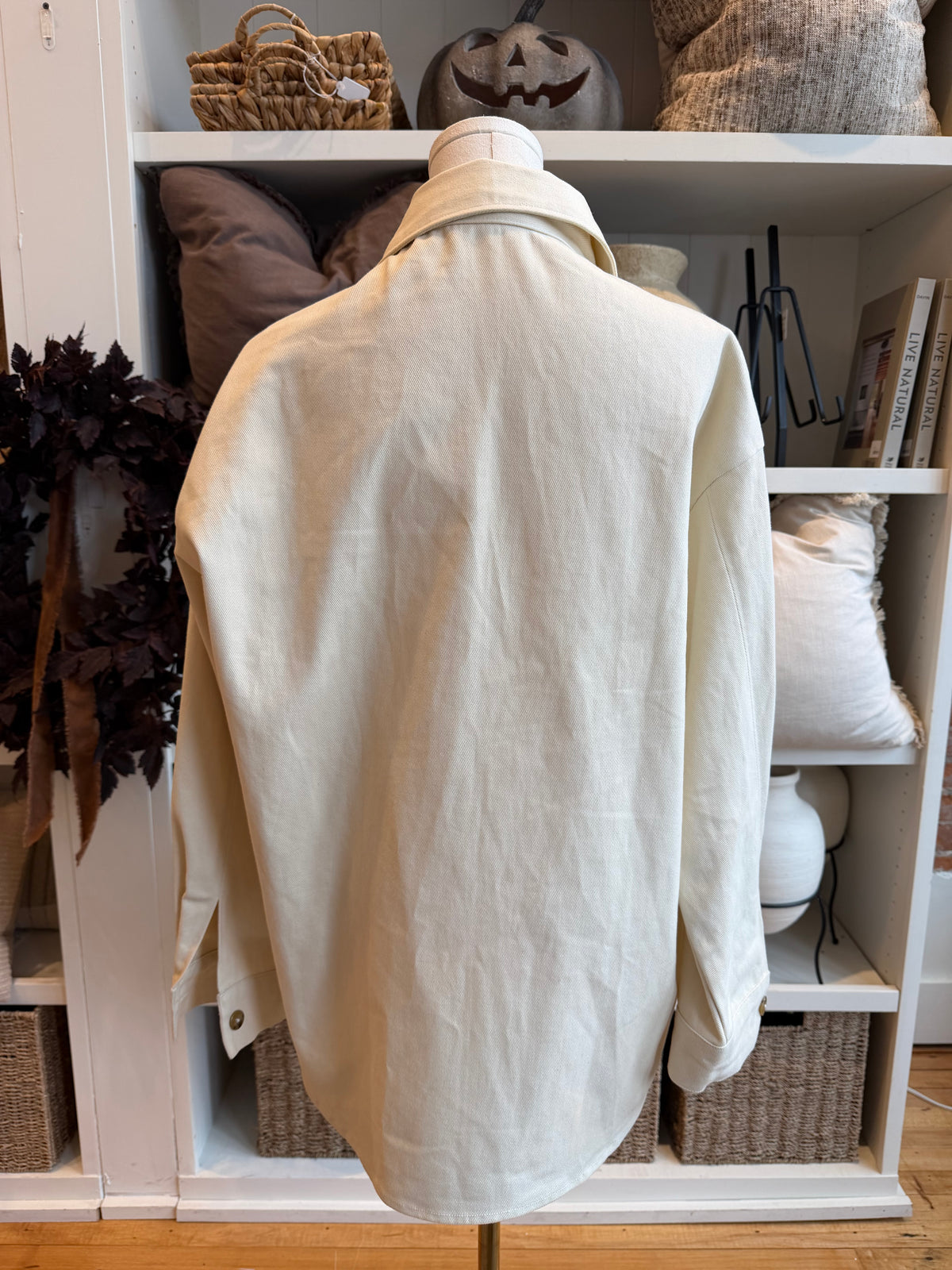 Adorn denim cream chore coat. Fits M-L