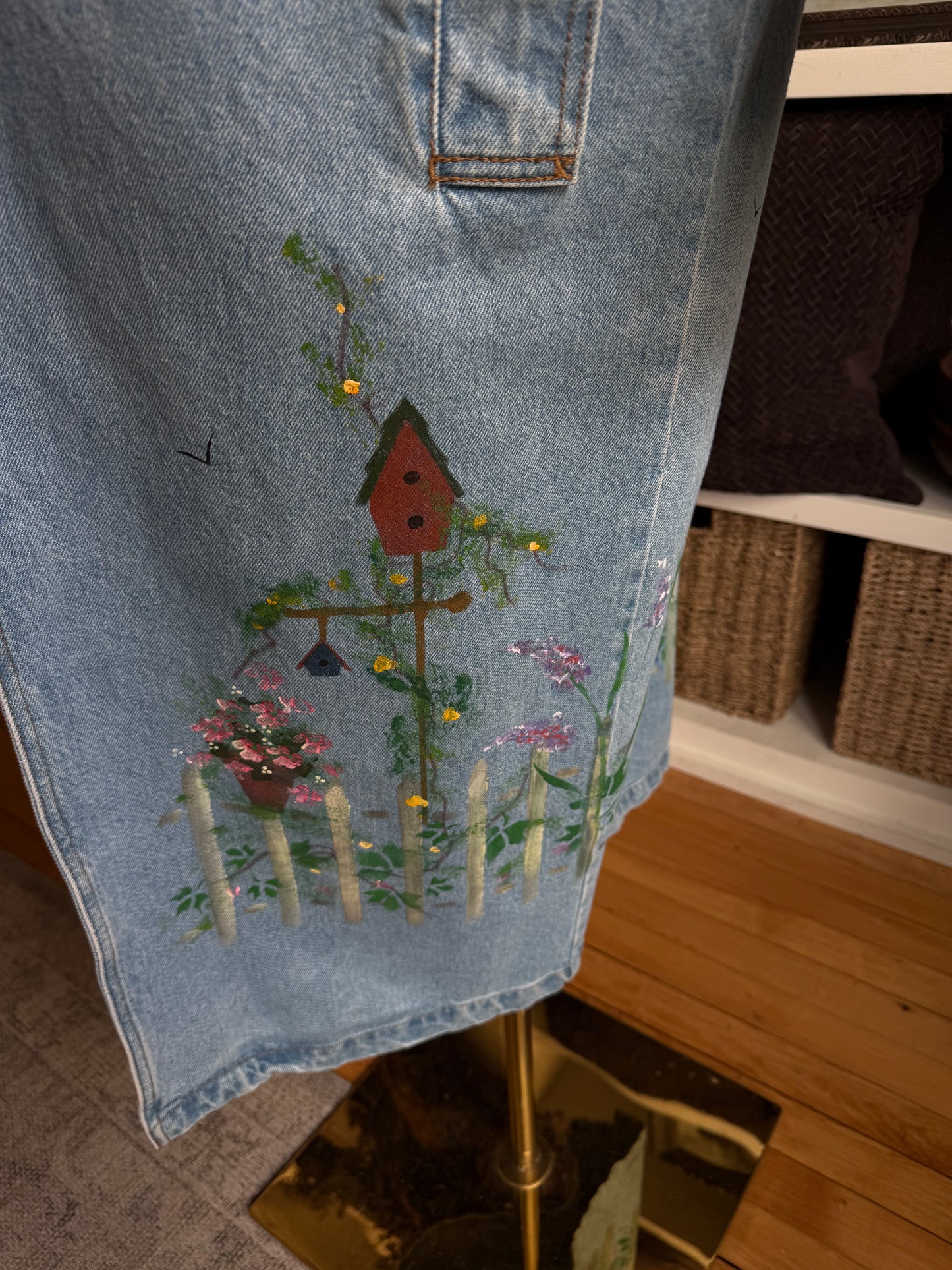 90s Sun Belt Denim hand painted trench coat. Fits S-L