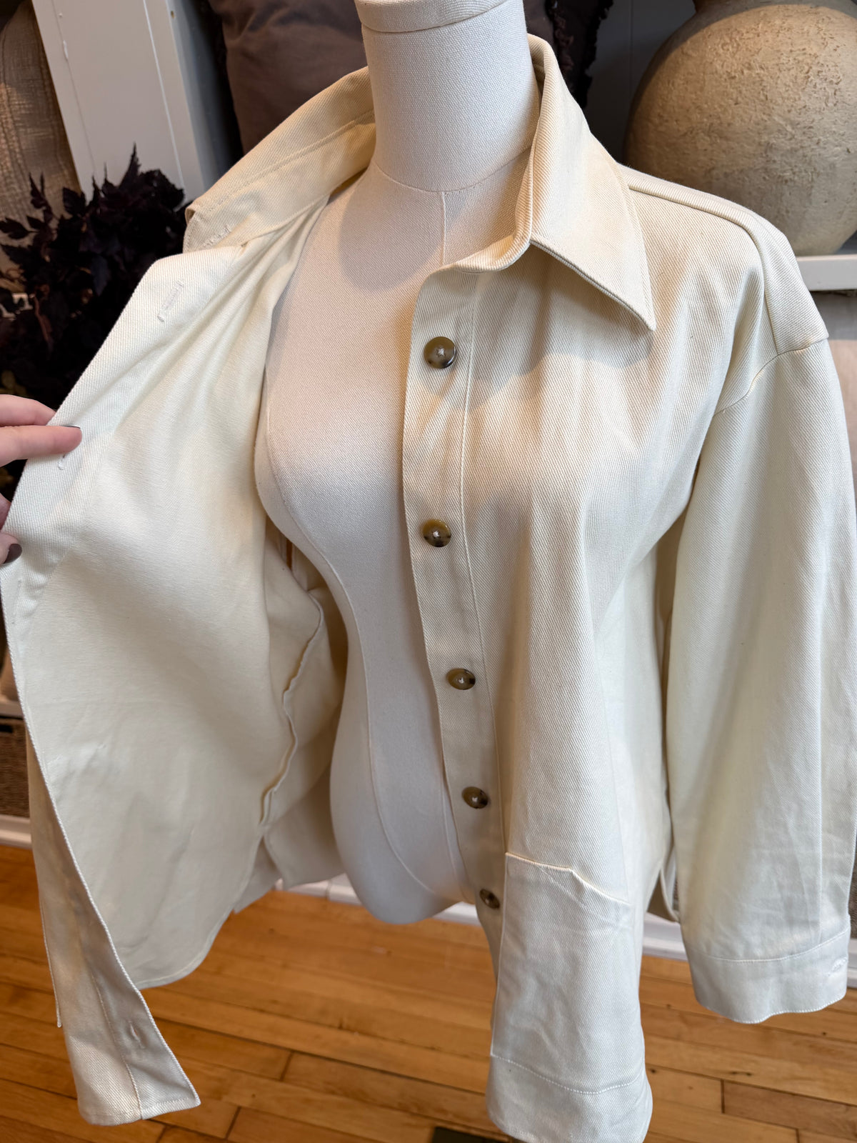 Adorn denim cream chore coat. Fits M-L