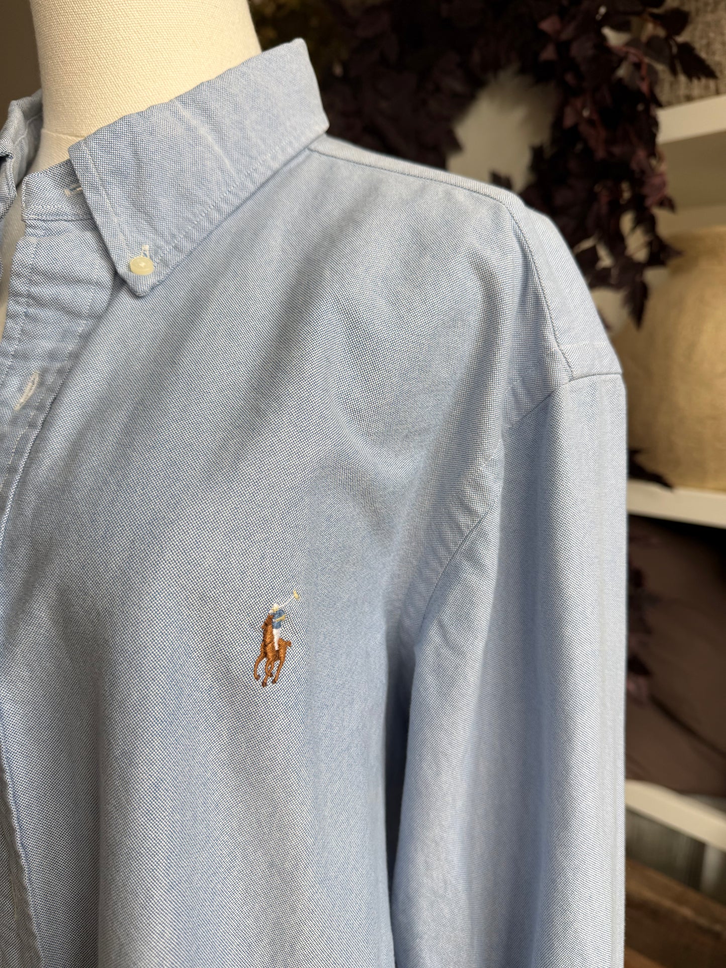 Polo Ralph Lauren blue Oxford button down. Fits S-L