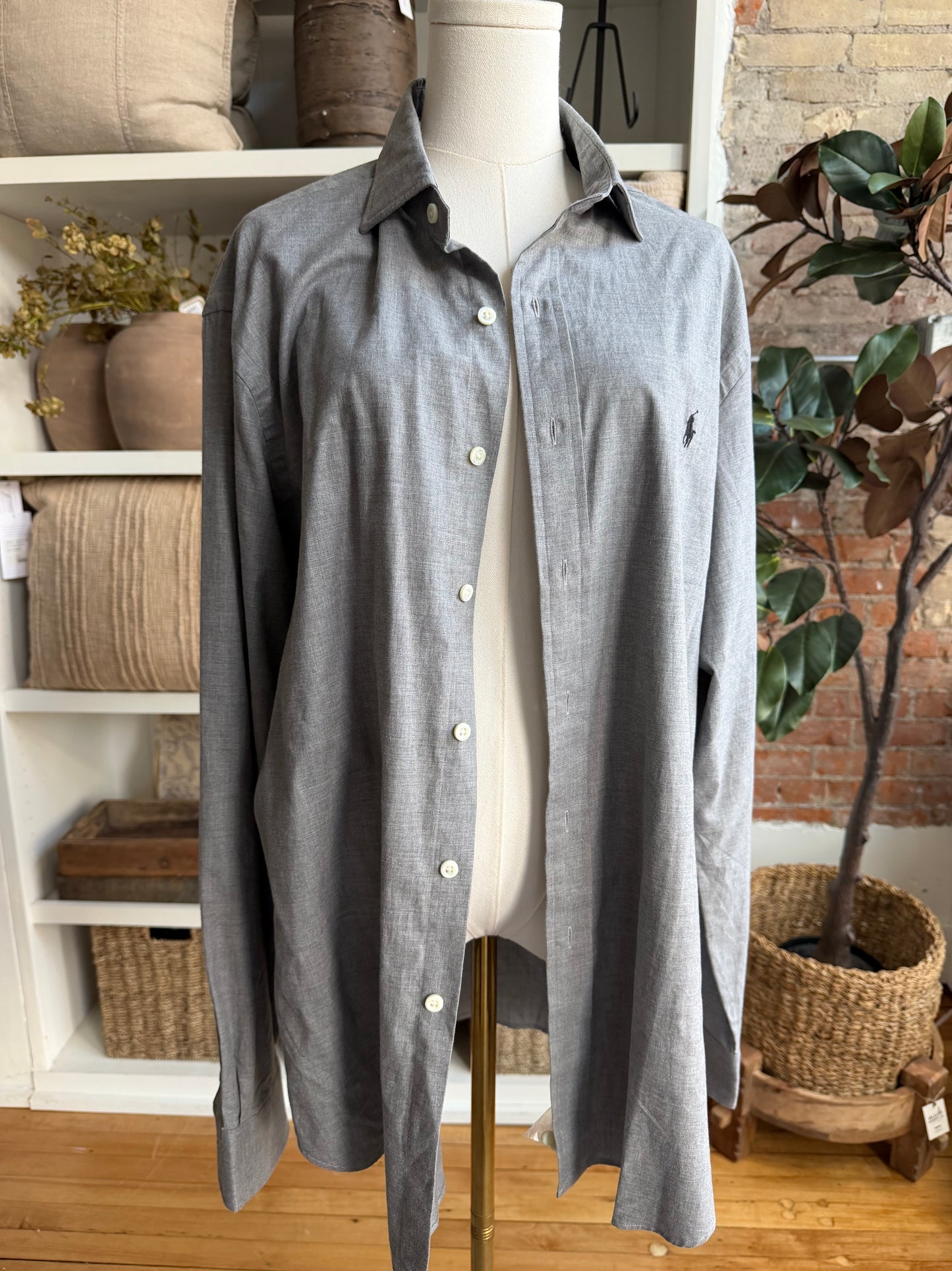 00s Ralph Lauren gray poplin button down