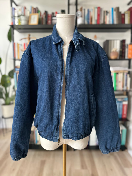 80s LL Bean denim flannel lined bomber. Made in the USA