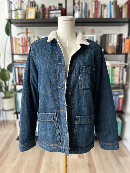 00s LL Bean denim Sherpa lined chore coat. Made in Mexico