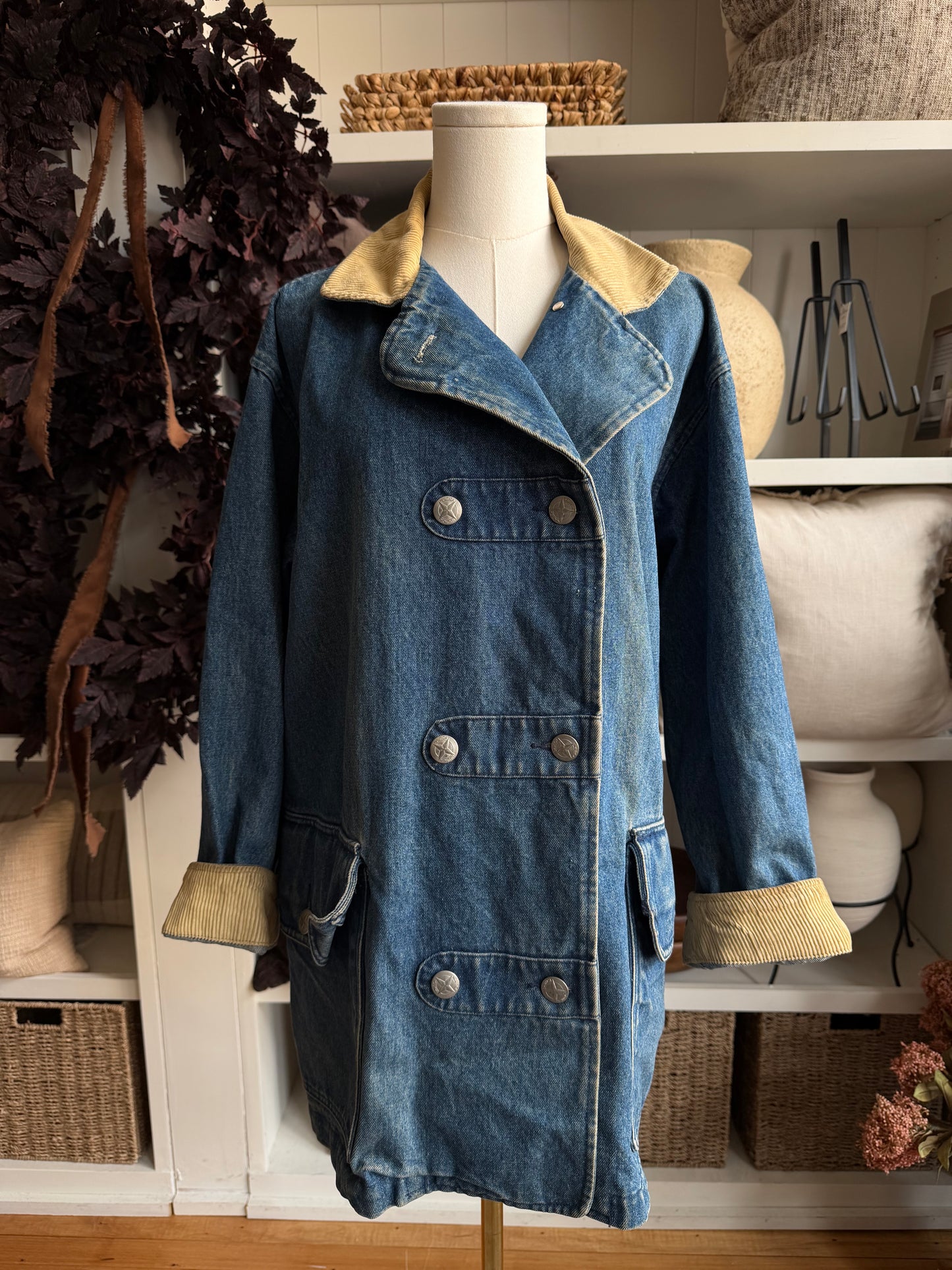 90s Nautica denim pea coat. Fits S-M
