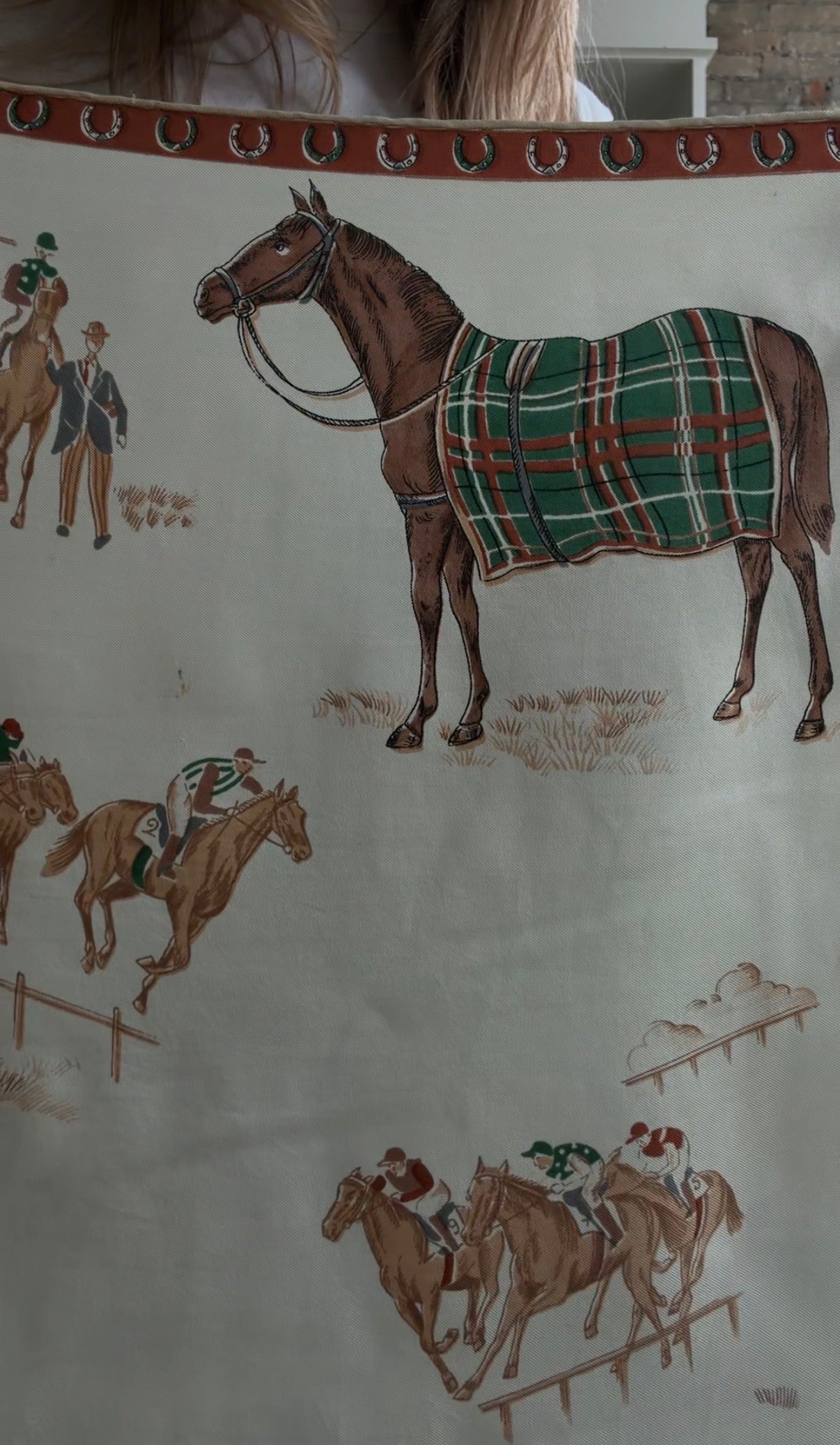 Vintage silk scarf with horse and jockeys