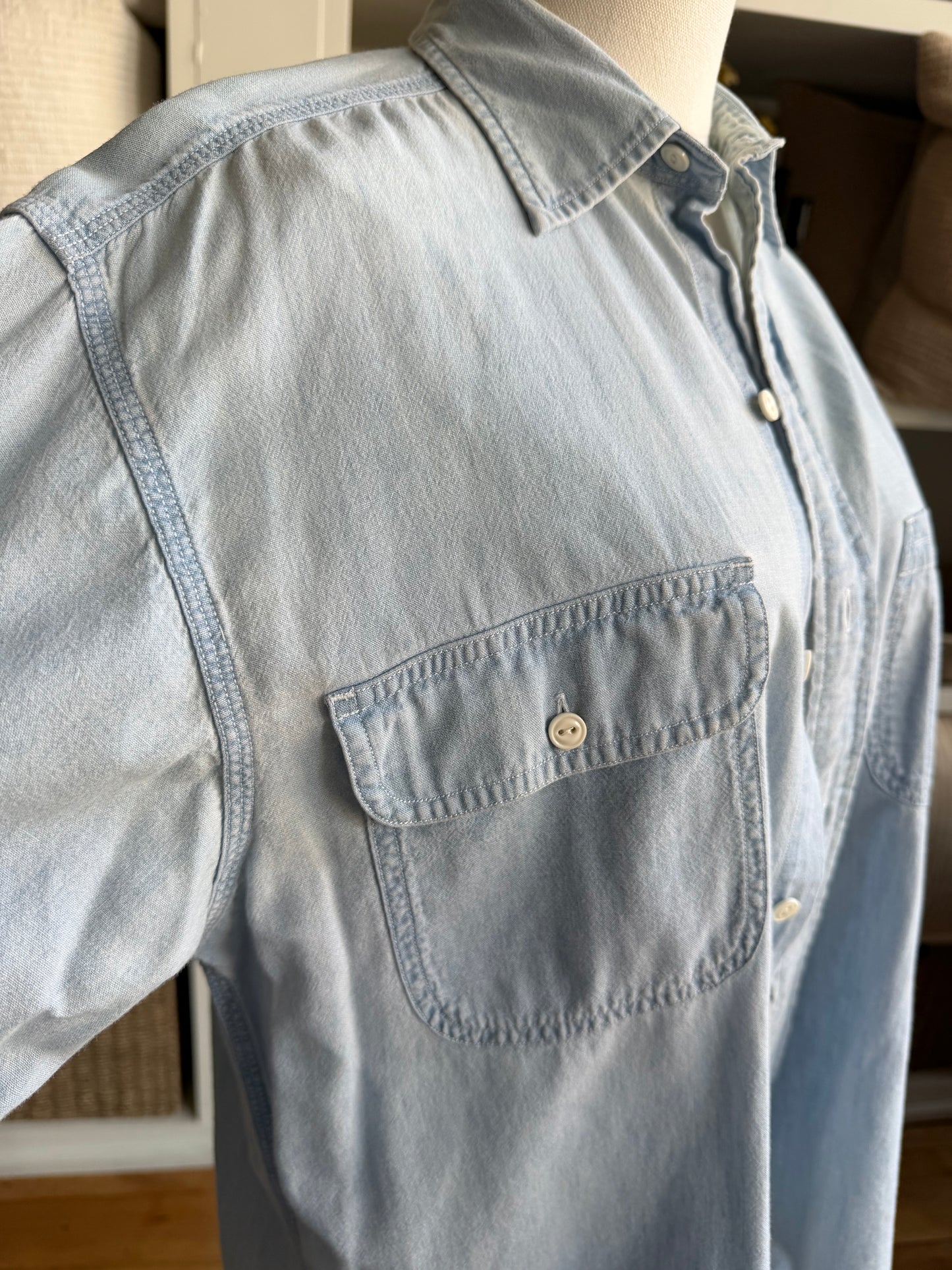 90s Ralph Lauren Polo Sport denim button down. Made in Hong Kong