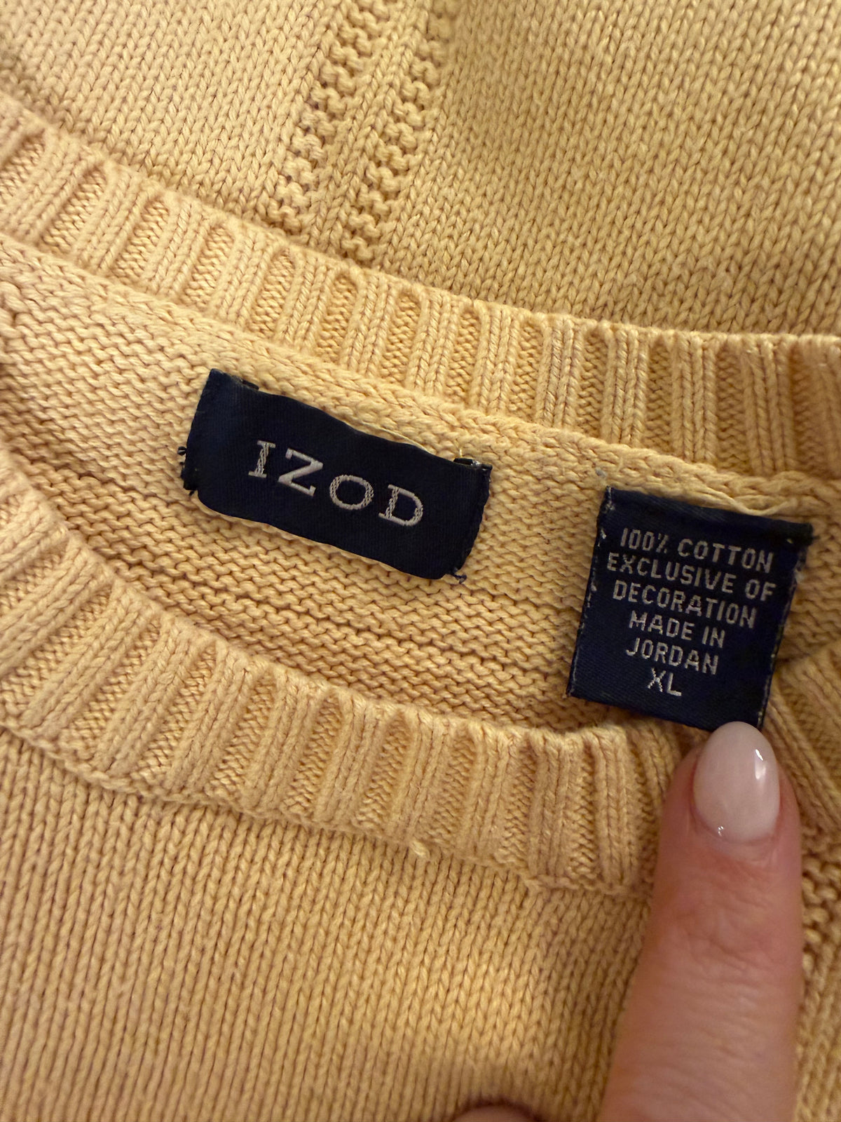 90s Izod yellow cotton sweater. Made in Jordan. Fits S-L