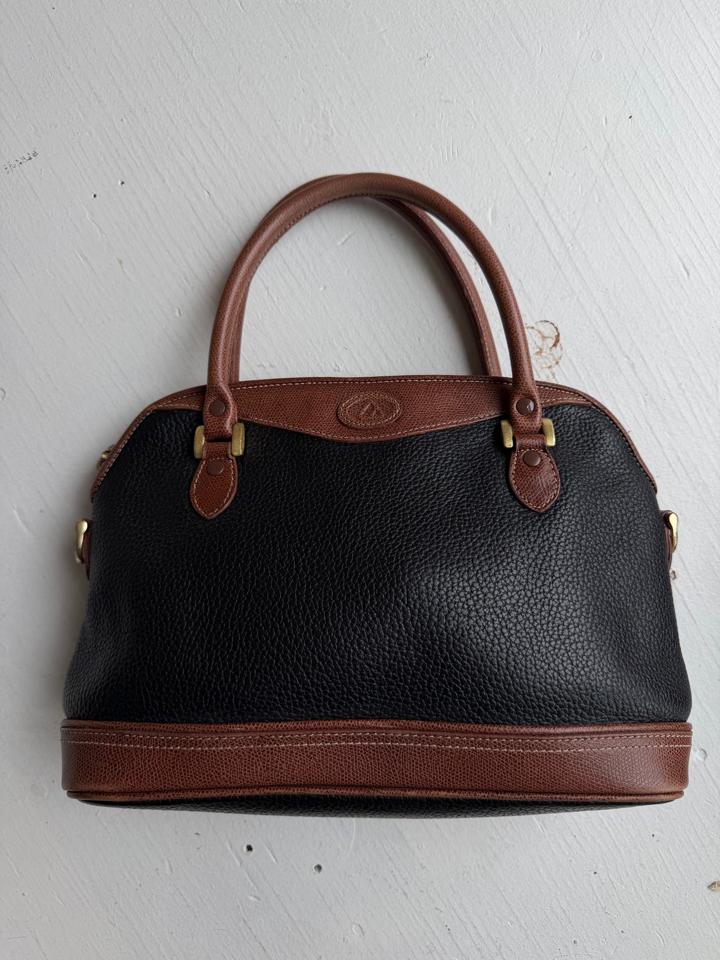 90s Liz Claiborne black and brown pebbled leather handbag