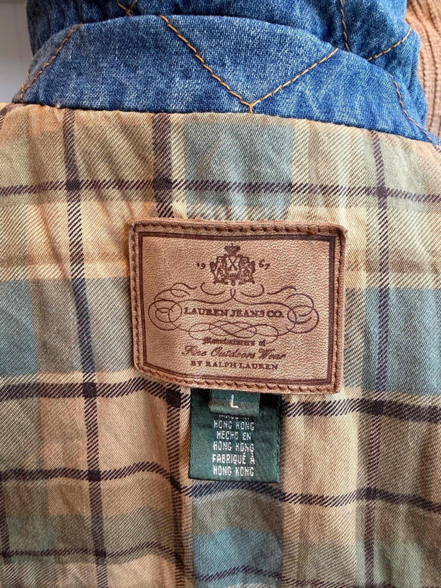 90s Lauren Jeans Co denim quilted jacket. Made in Hong Kong