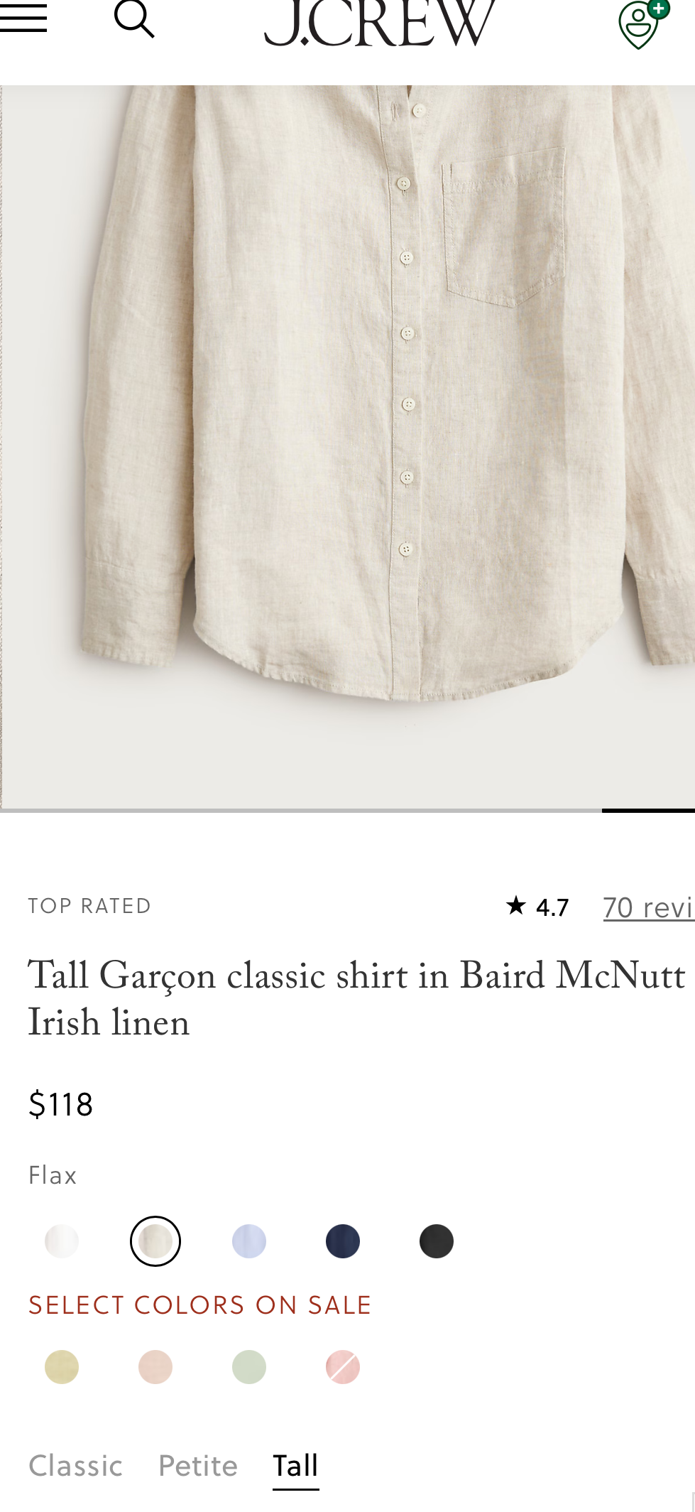 JCrew Garcon Classic shirt in Baird McNutt Irish. Size 14 tall