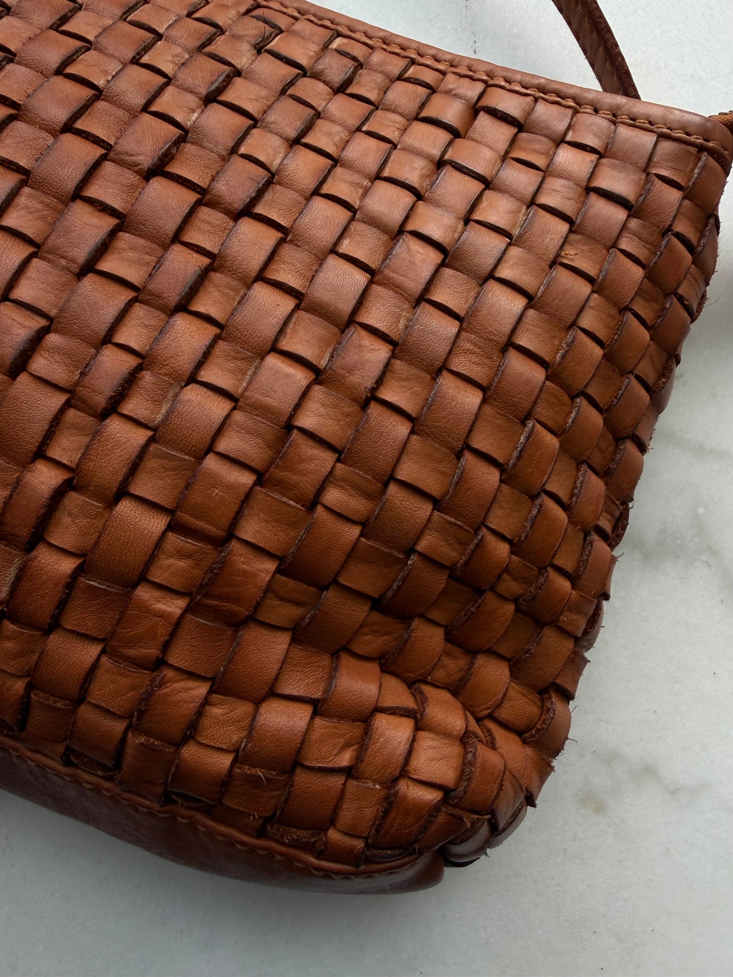 Marta Ponti leather woven crossbody with removable strap