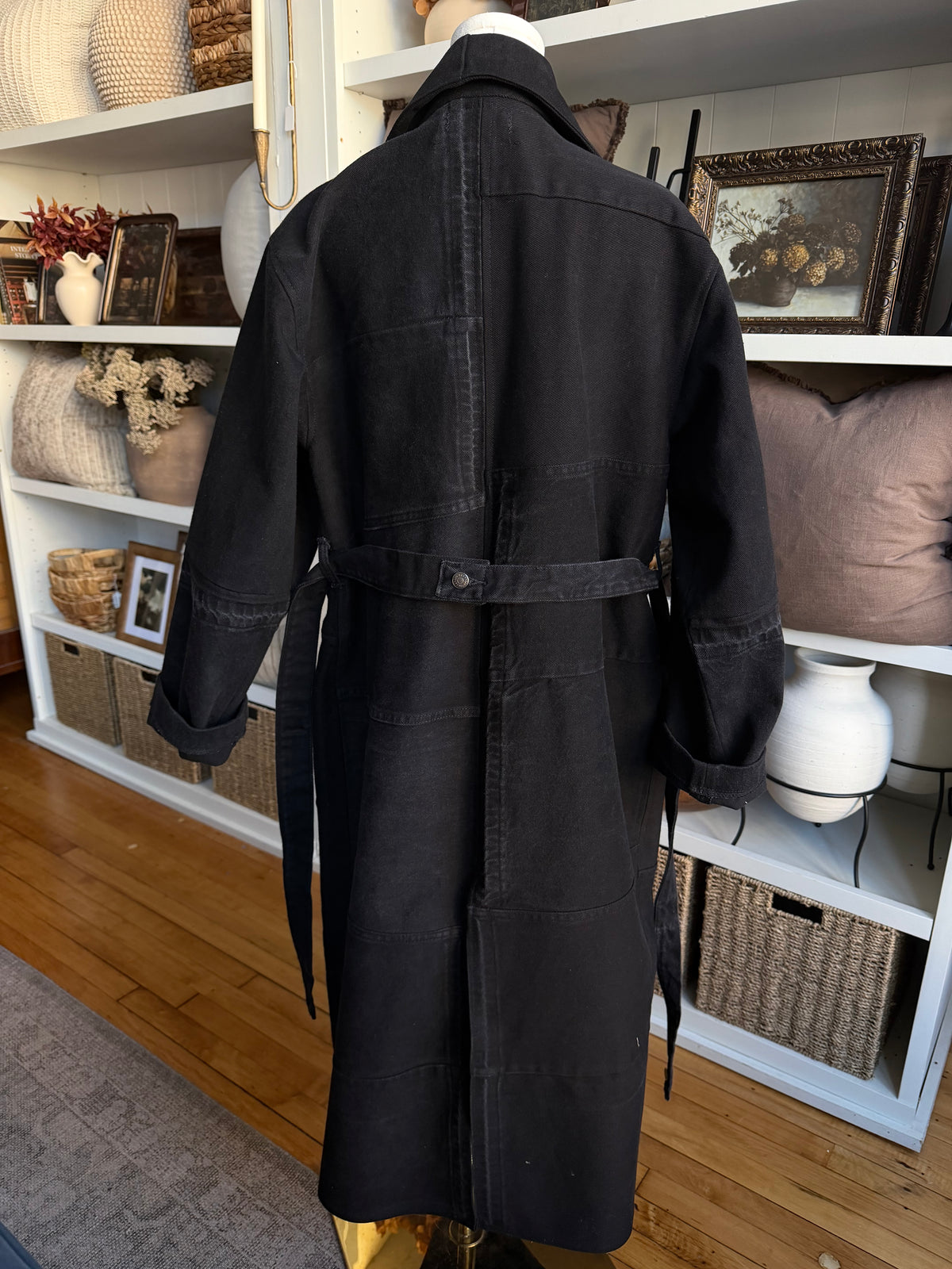 #8 Reworked black denim trench. Size S
