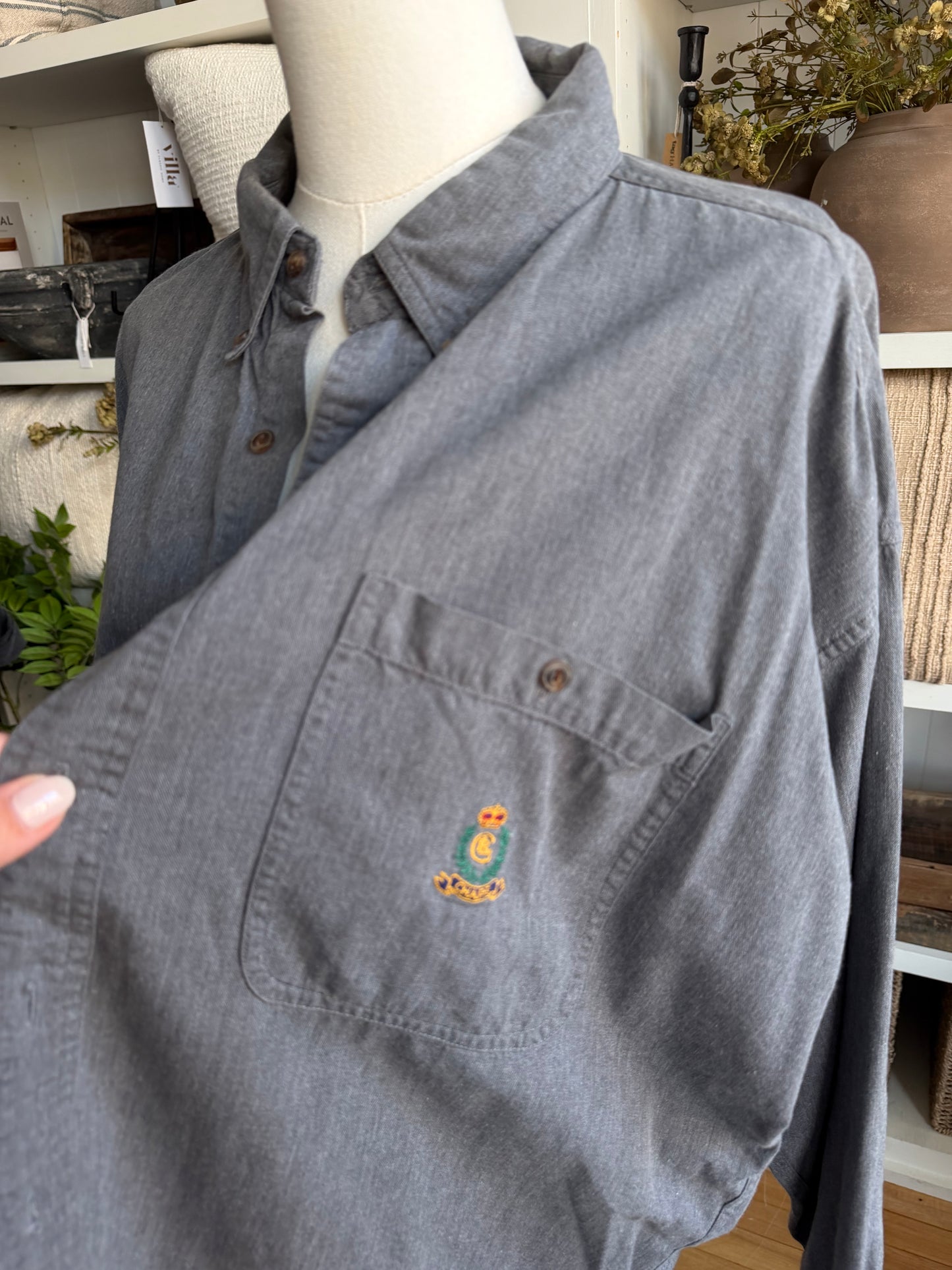 90s Chaps Ralph Lauren gray light weight denim button down