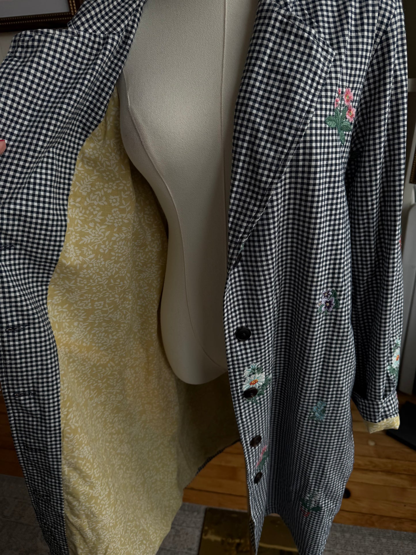 Sundance gingham trench with floral embroidery