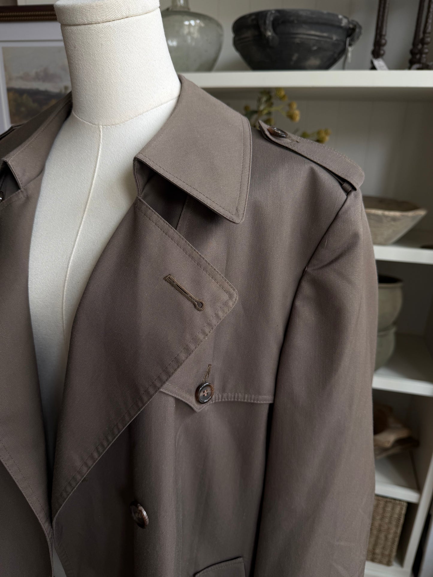 Vintage Christian Dior taupe trench with zip out lining