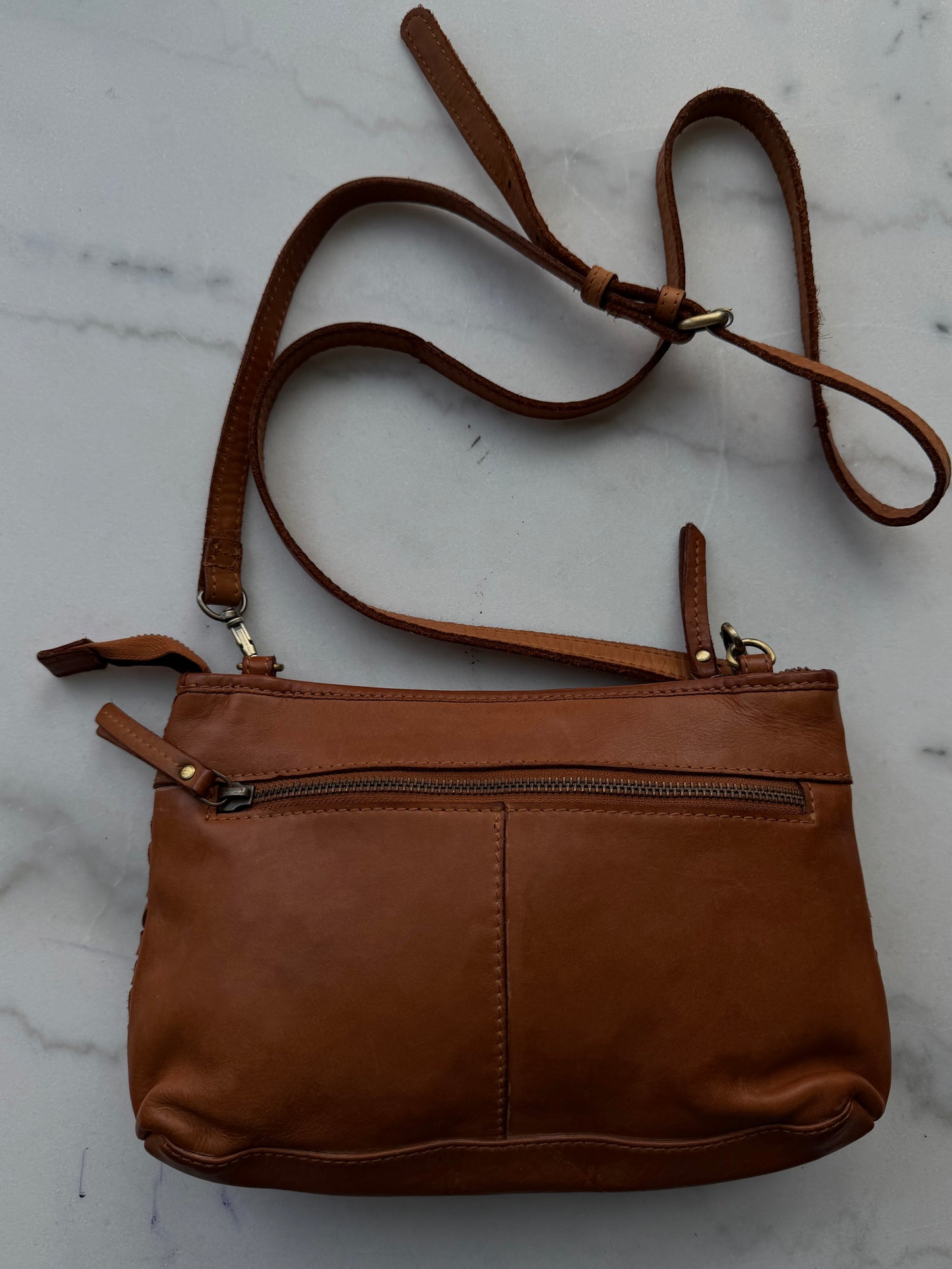 Marta Ponti leather woven crossbody with removable strap