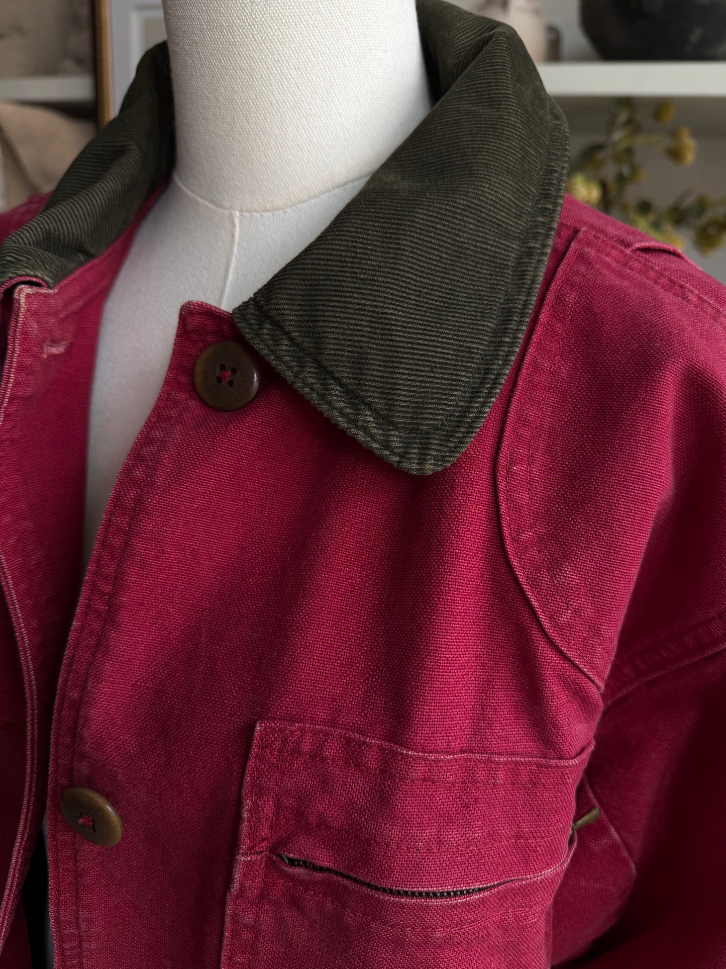 80s LL Bean red barn coat with button out insulated lining. Made in the USA