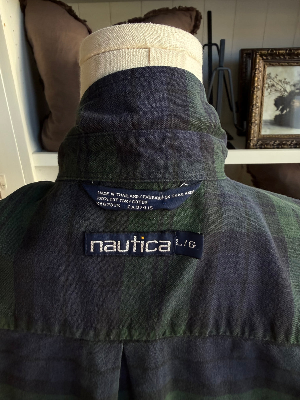 90s Nautica black watch plaid cotton button down