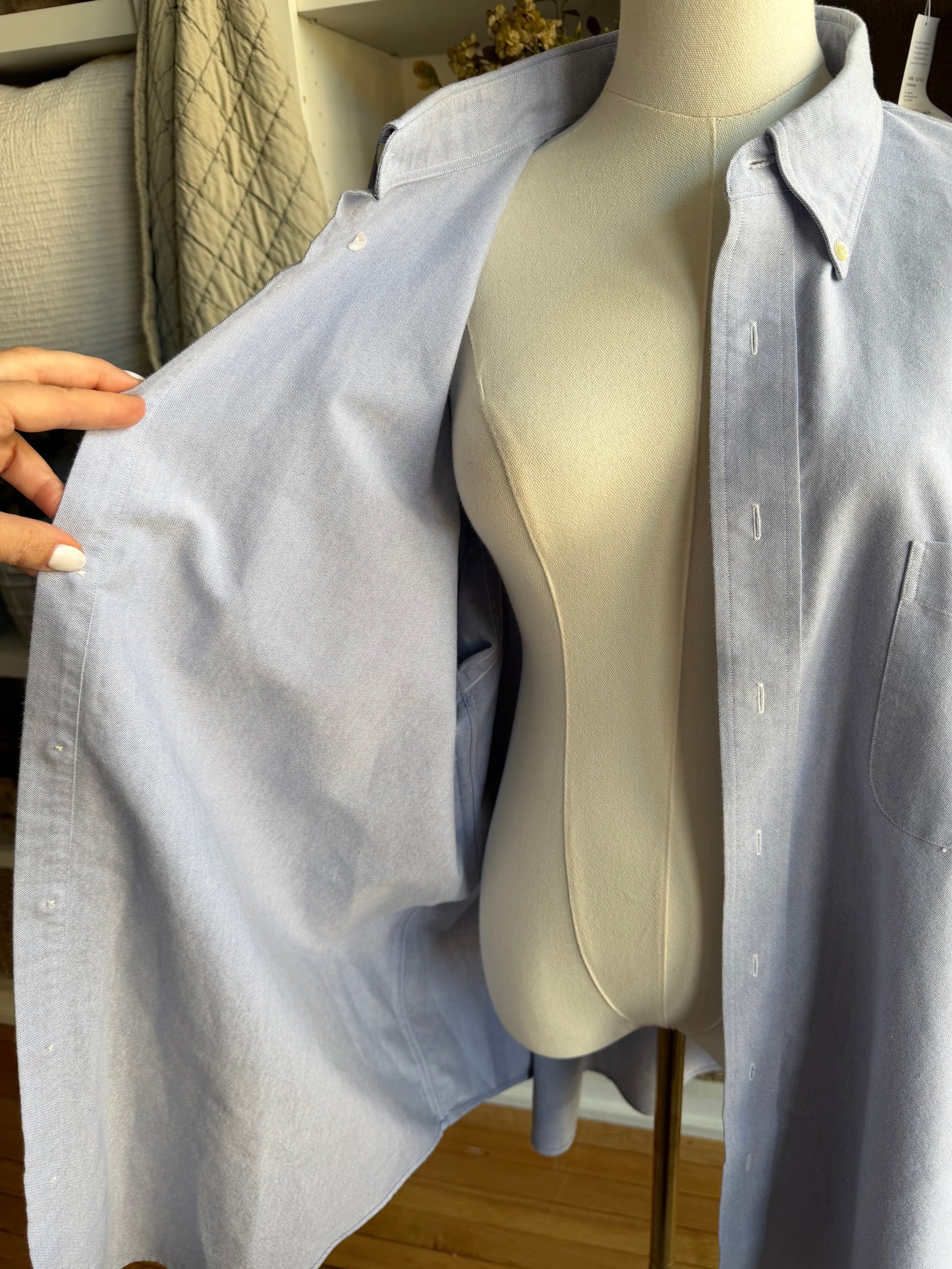 90s Lands End blue Oxford button down. Made in Hong Kong