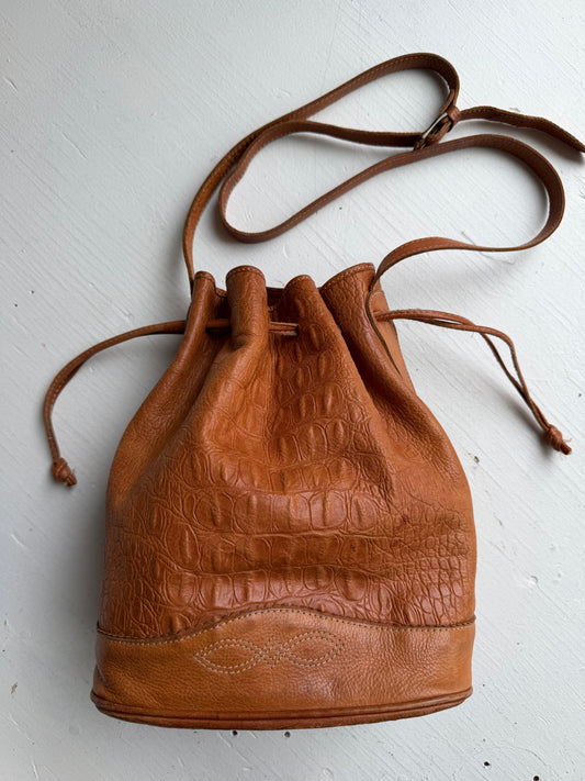 90s Unisa crocodile bucket bag. Made in Brazil