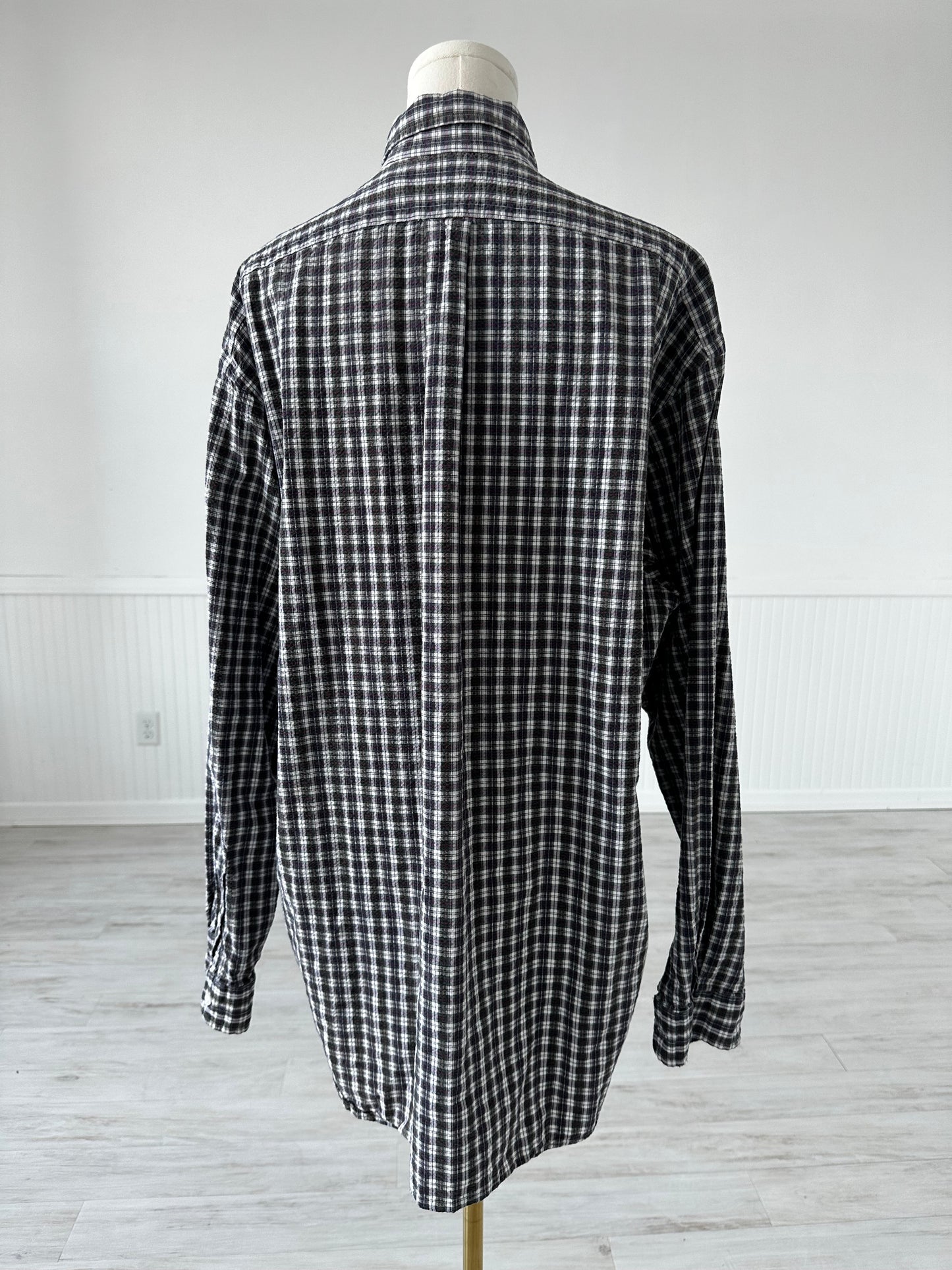 90s Ralph Lauren plaid seersucker button down. Made in the USA