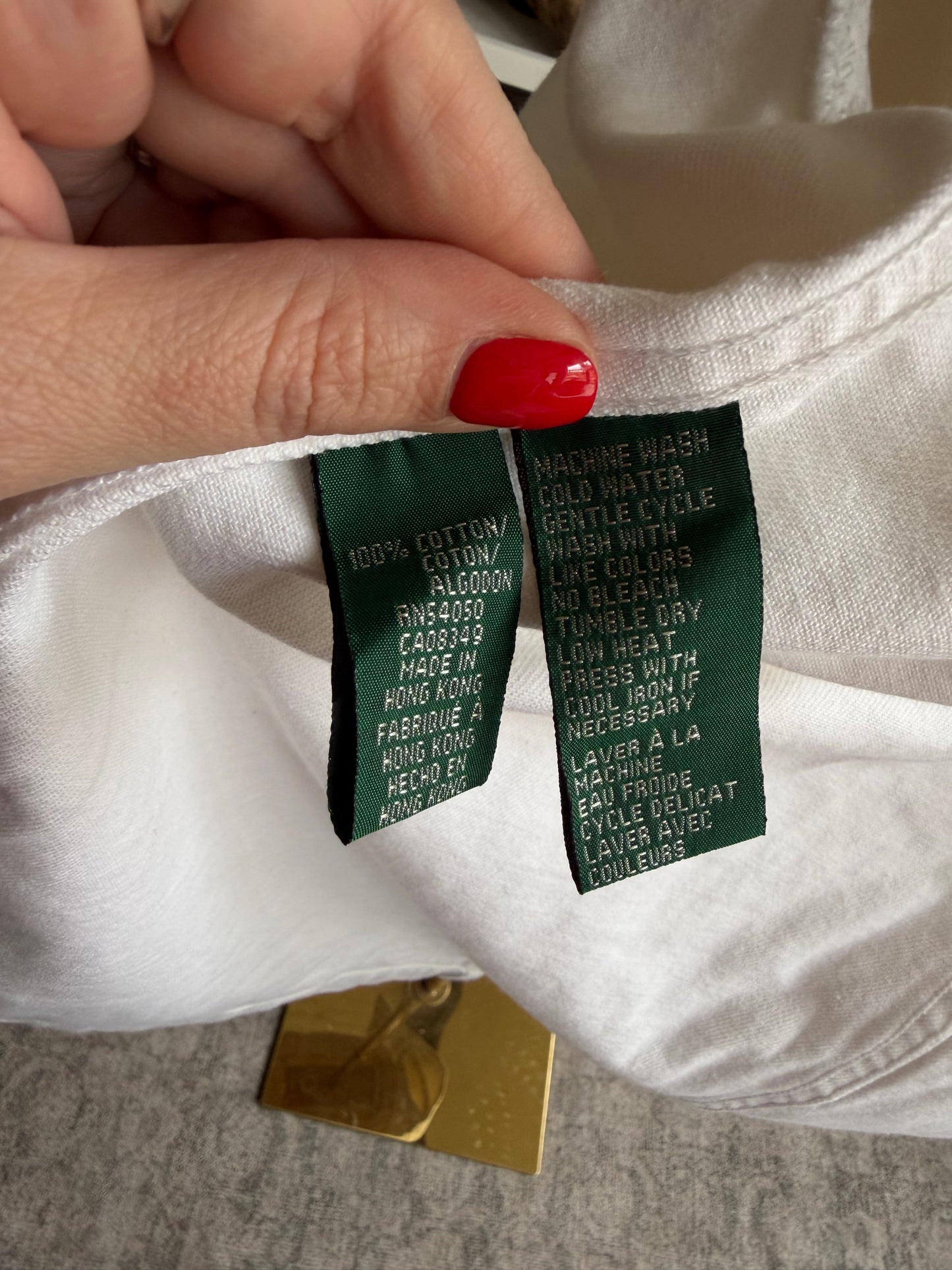 90s Lauren Ralph Lauren white denim chore coat. Made in Hong Kong
