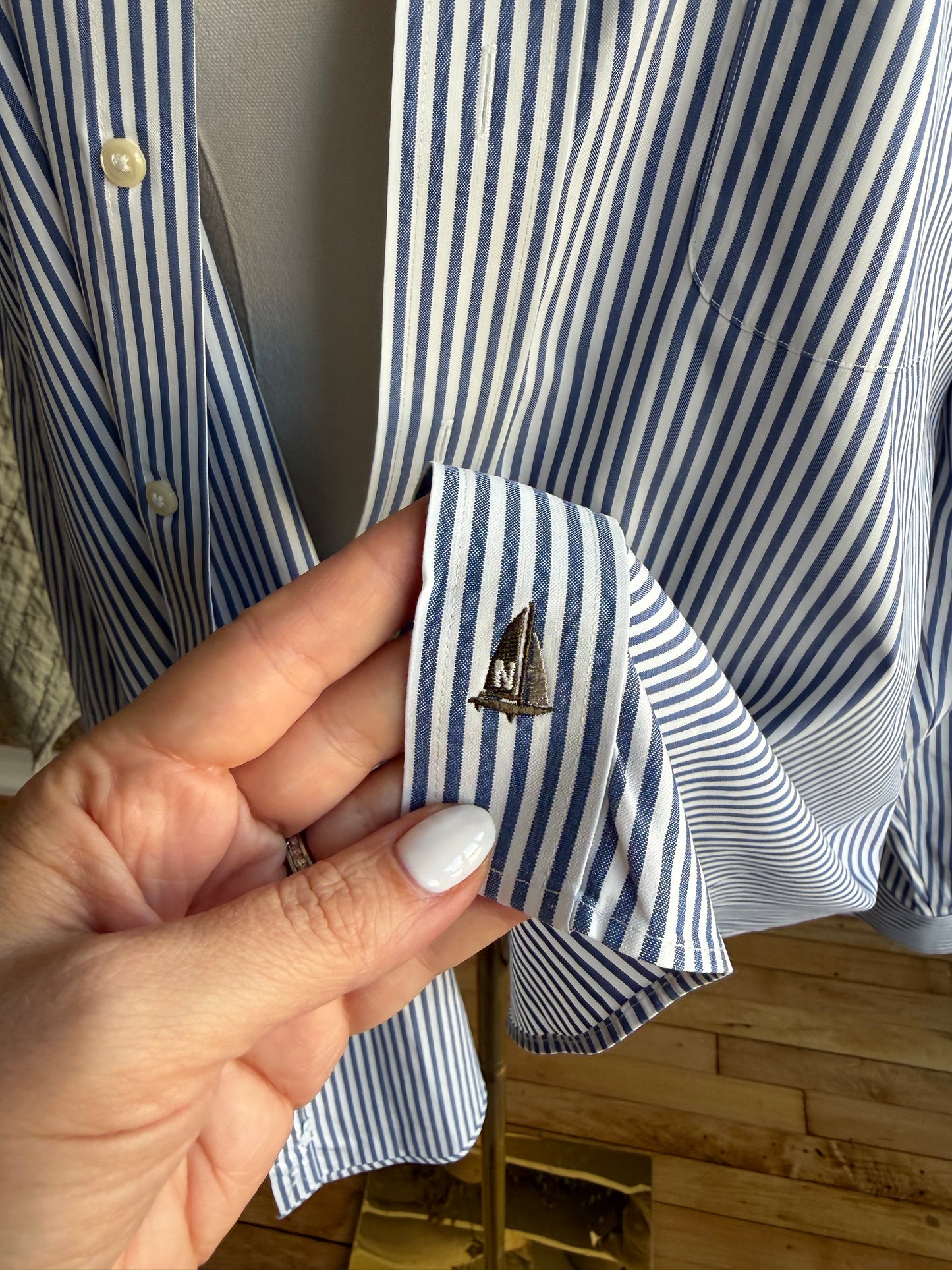 90s Nordstrom blue and white striped poplin button down