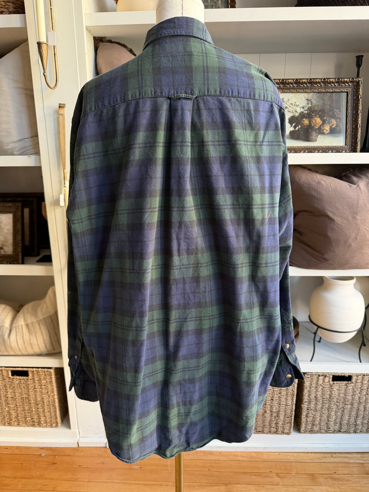 90s Nautica black watch plaid cotton button down