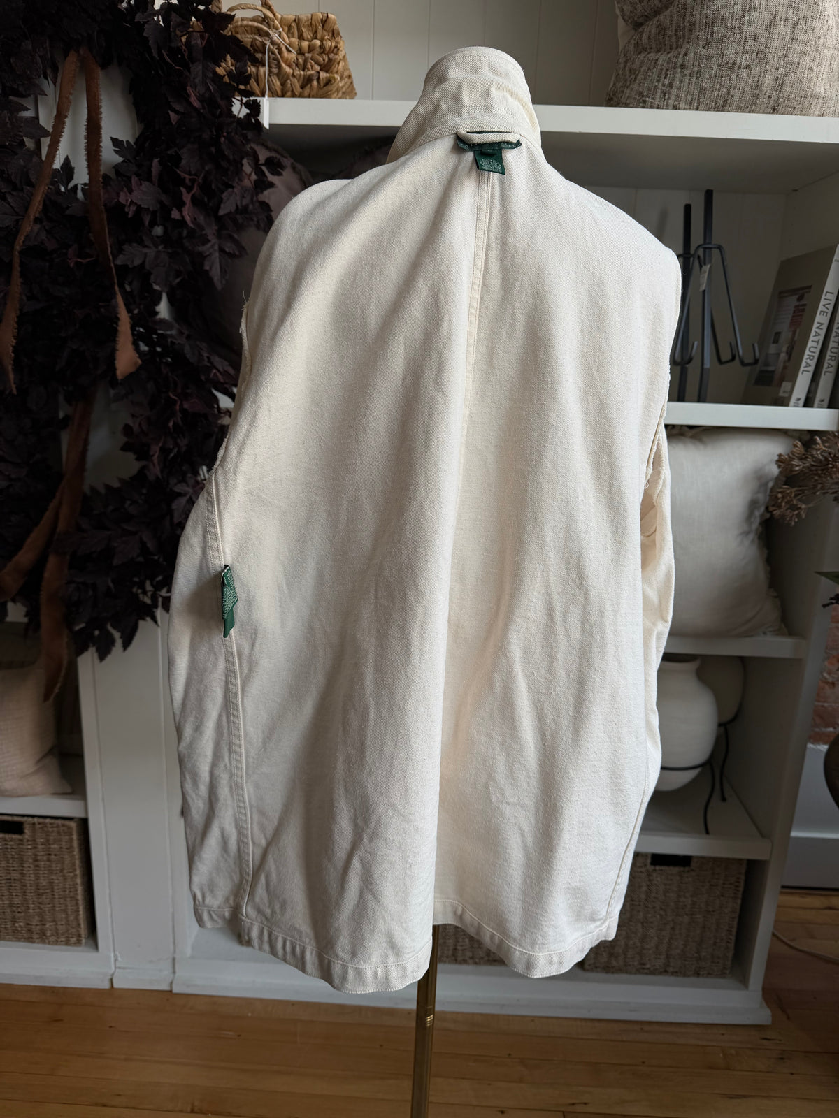 90s Lauren by Ralph Lauren cream denim chore coat. Made in Hong Kong. Fits S-L
