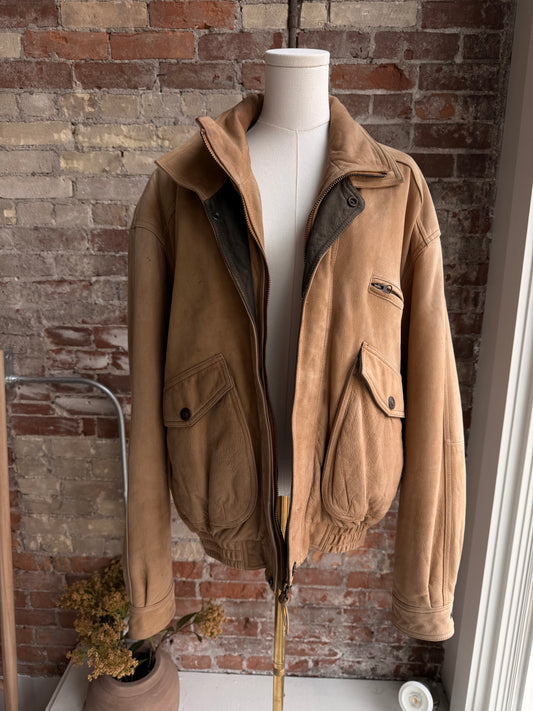 90s Greenfields leather bomber with olive green accents