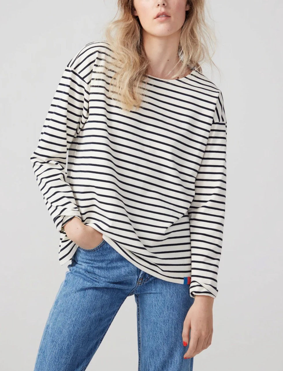 Kule Boyfriend top in cream and navy stripe. Size Large (runs small). Never worn