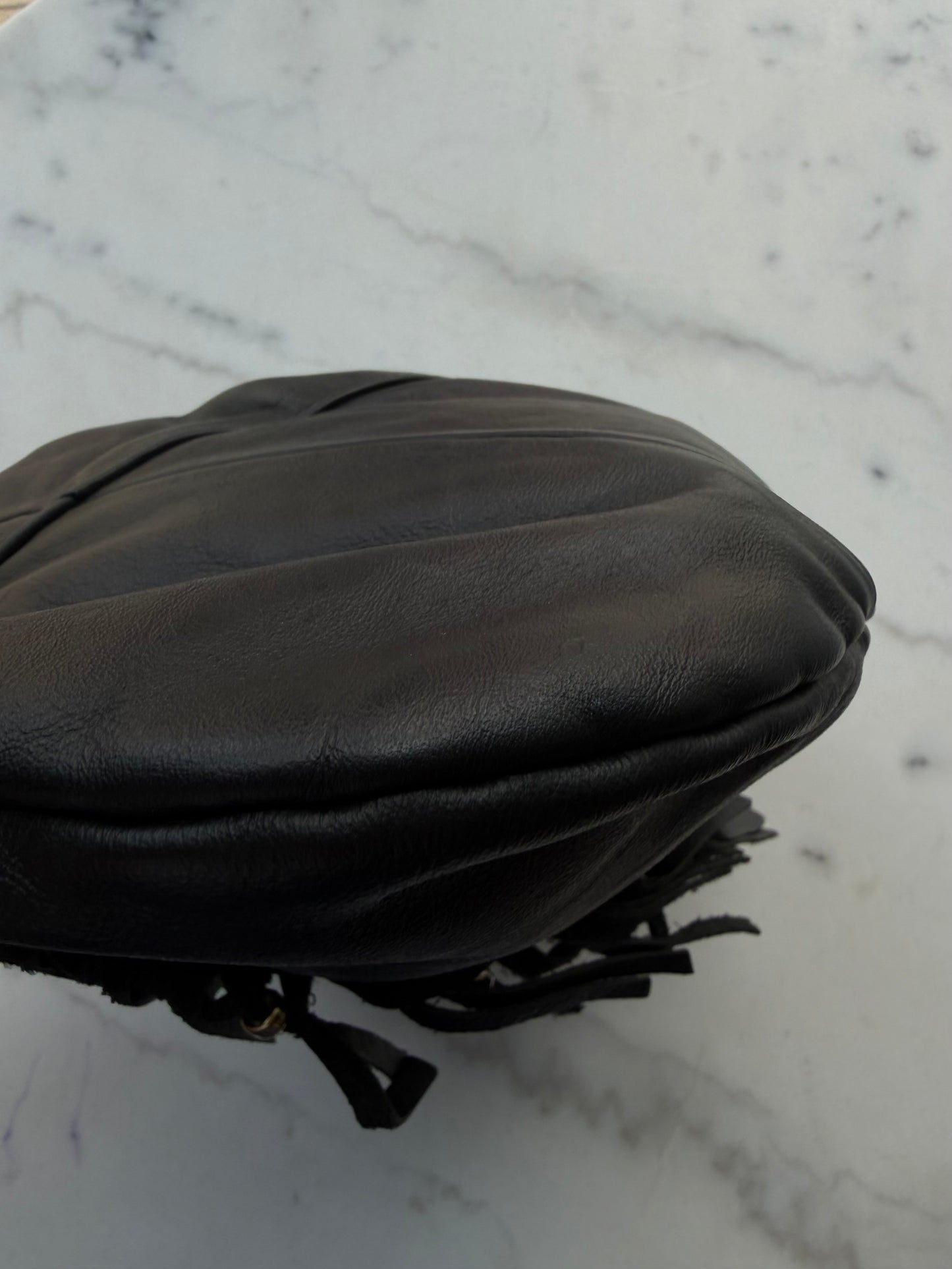 90s Black leather fringe bag. Made in Mexico