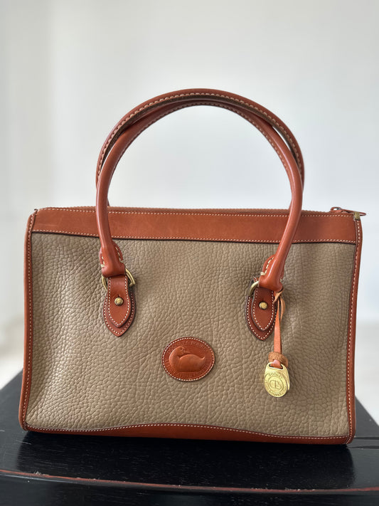 90's Dooney & Bourke Taupe Top Zip Shoulder Satchel