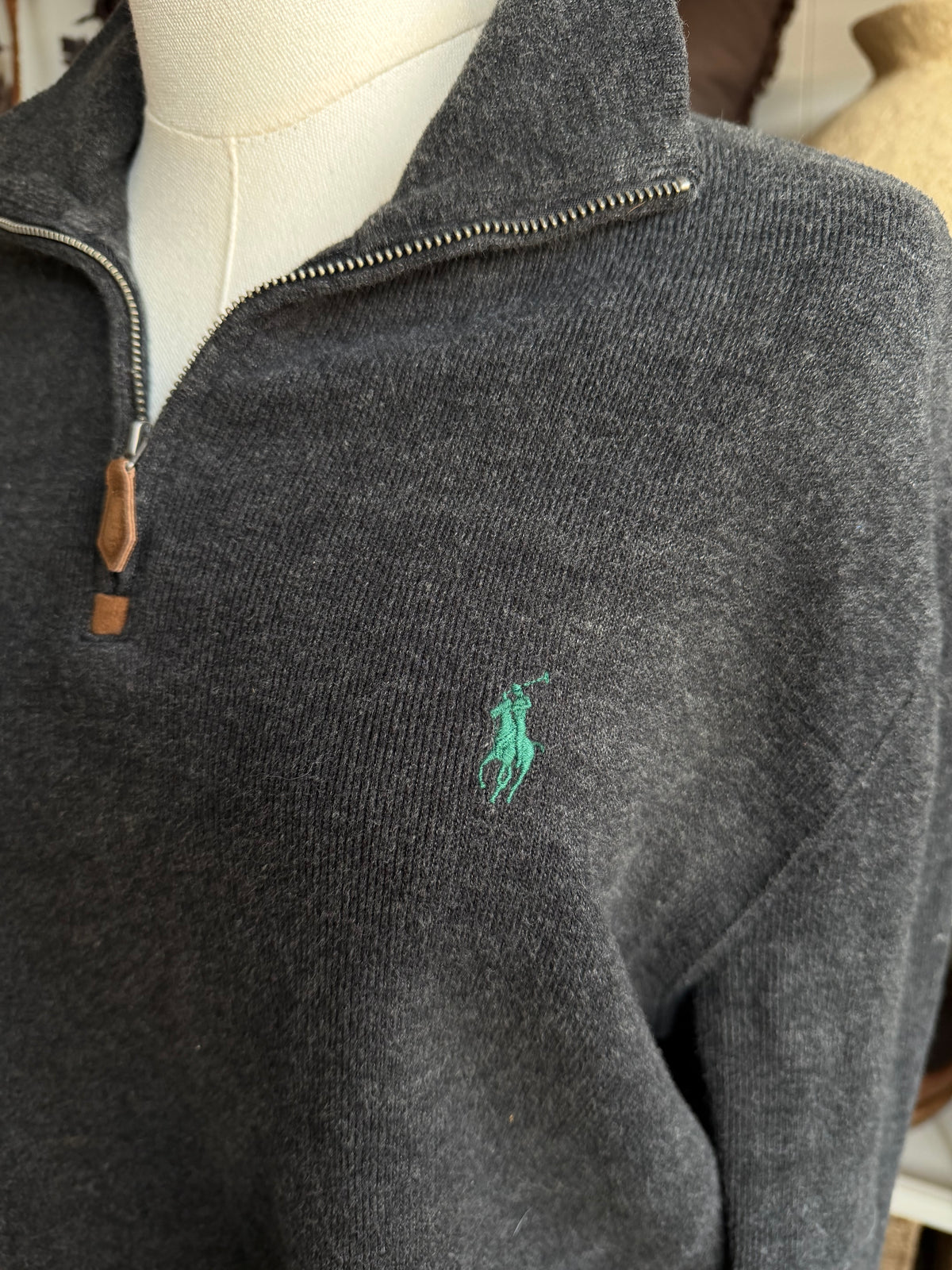 00s Polo Ralph Lauren gray cotton half zip. Fits XS-M