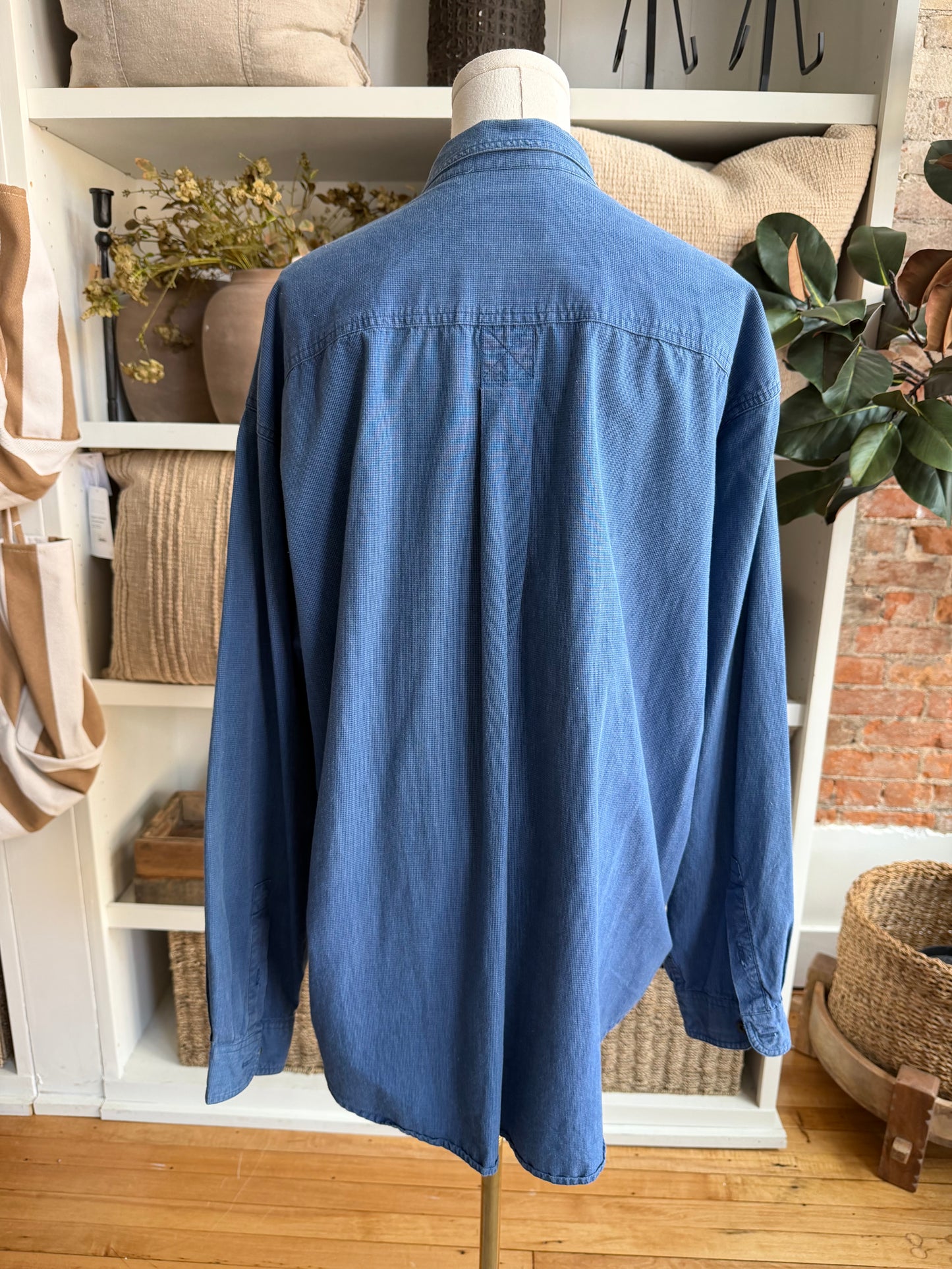 90s Dockers blue houndstooth cotton button down.