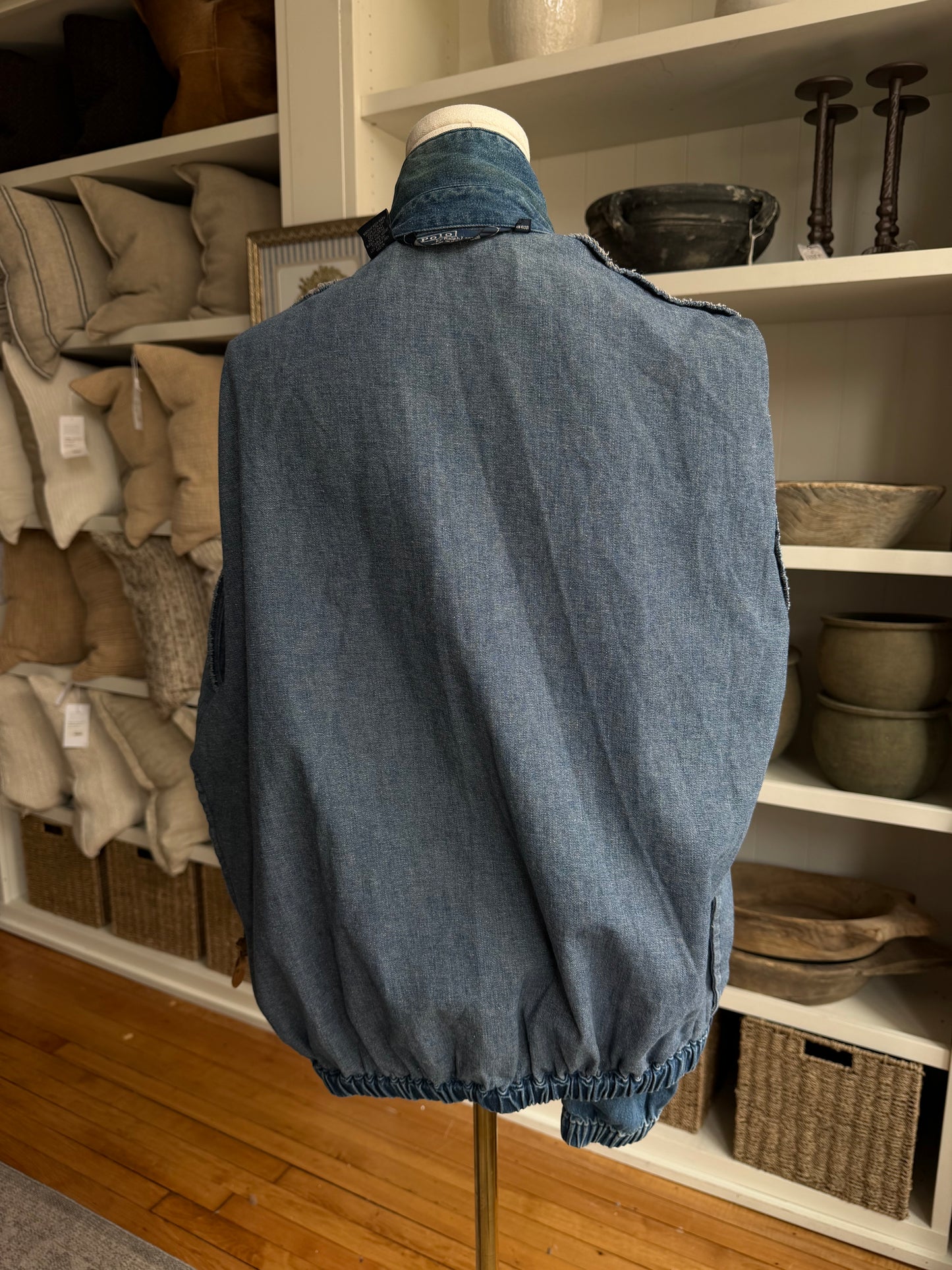 80s Polo Ralph Lauren denim bomber with red collar. Made in the USA