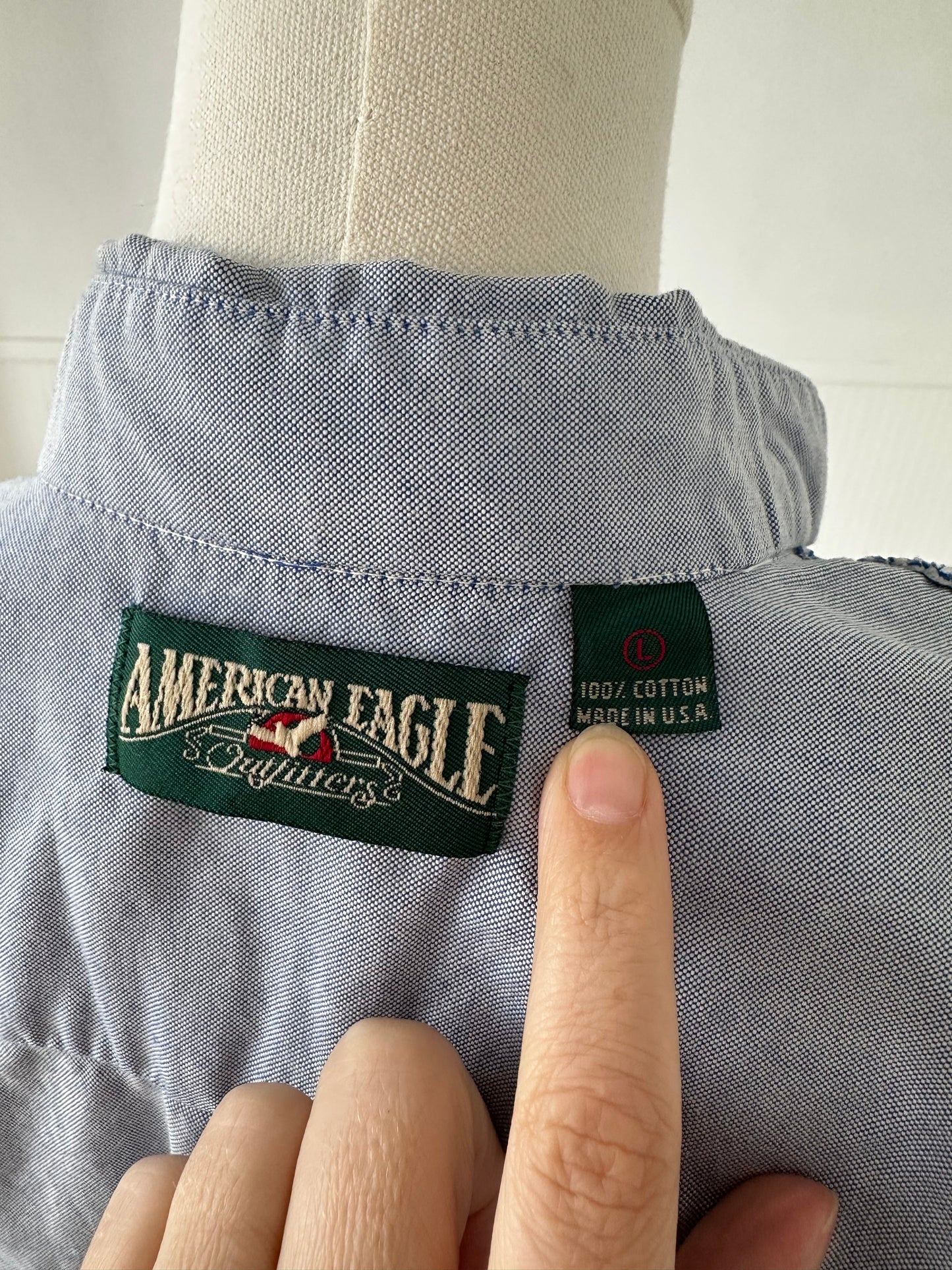 90s American Eagle blue oxford. Made in the USA