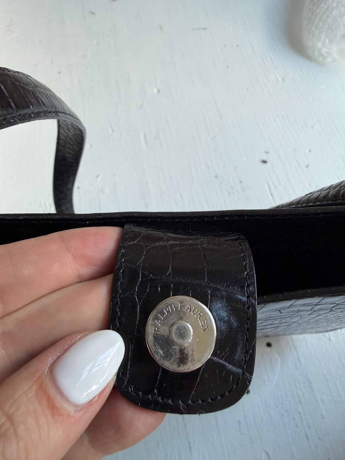 90s Ralph Lauren black croc shoulder bag