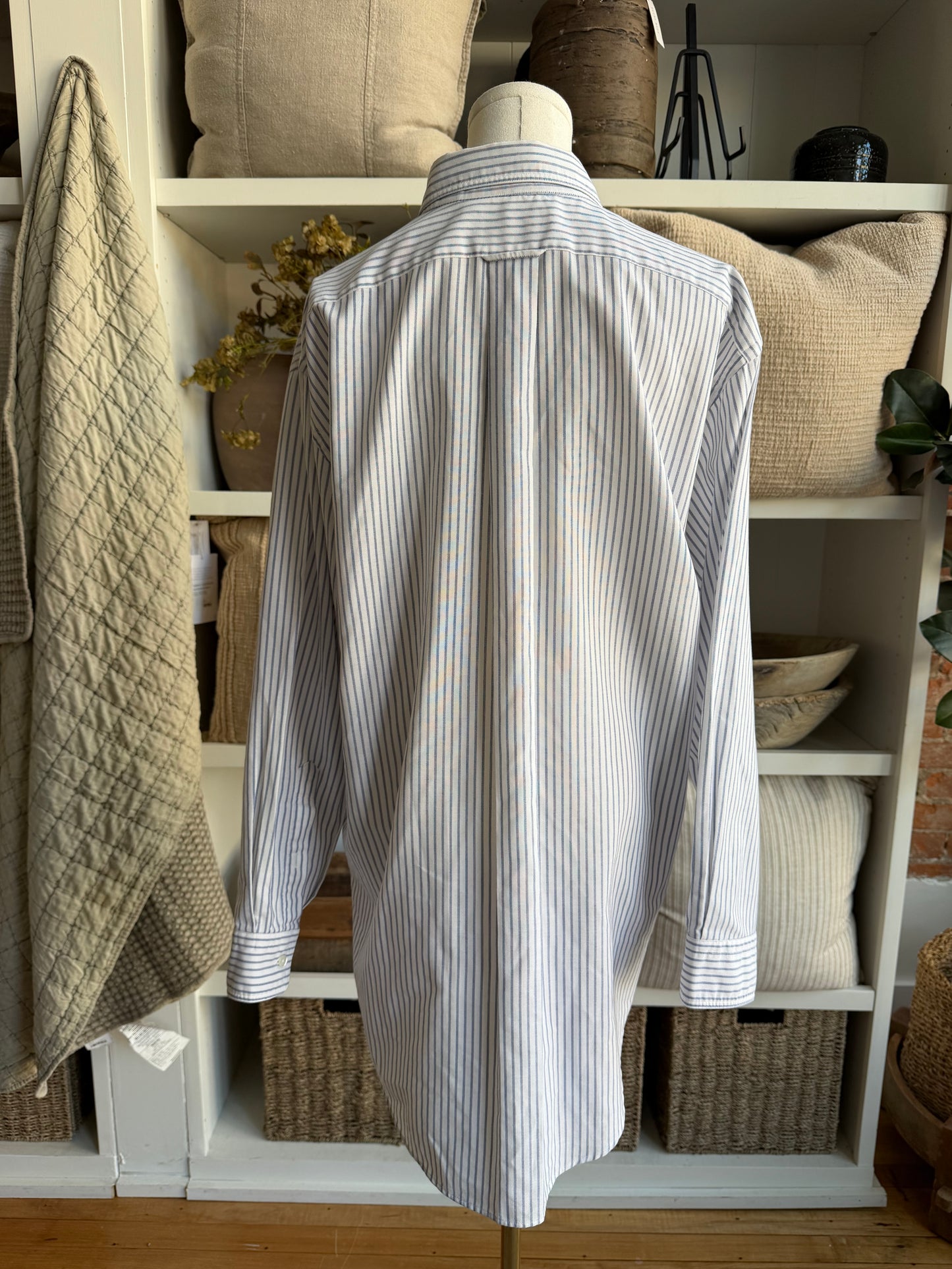 90s Lands End blue on white stripe oxford button down.