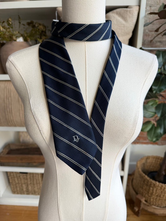 80s Dior navy striped tie