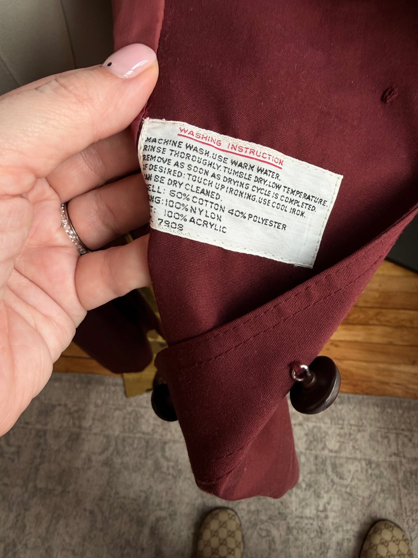 Vintage maroon trench with bomber details. Made in Singapore
