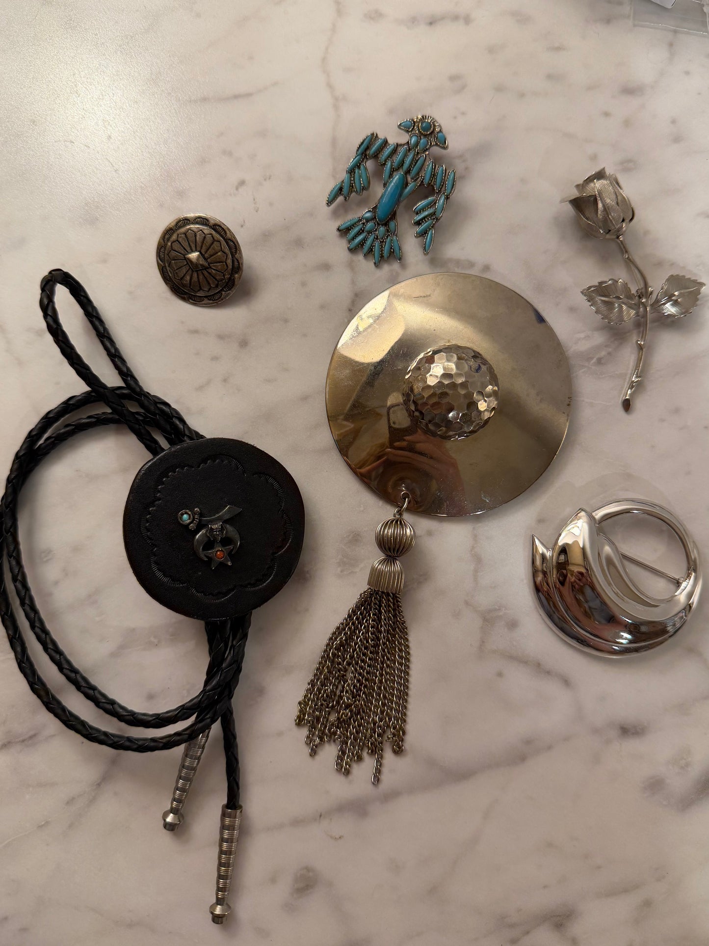 Silver with leather bolero brooch pack