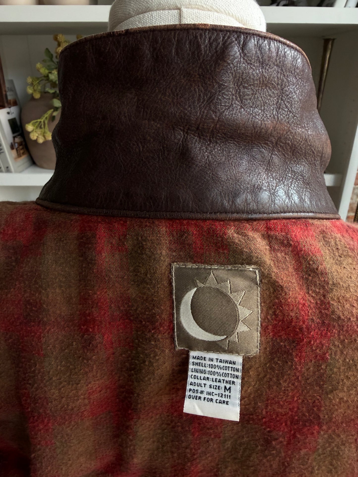 90s Marlboro green canvas chore coat with flannel lining and leather collar